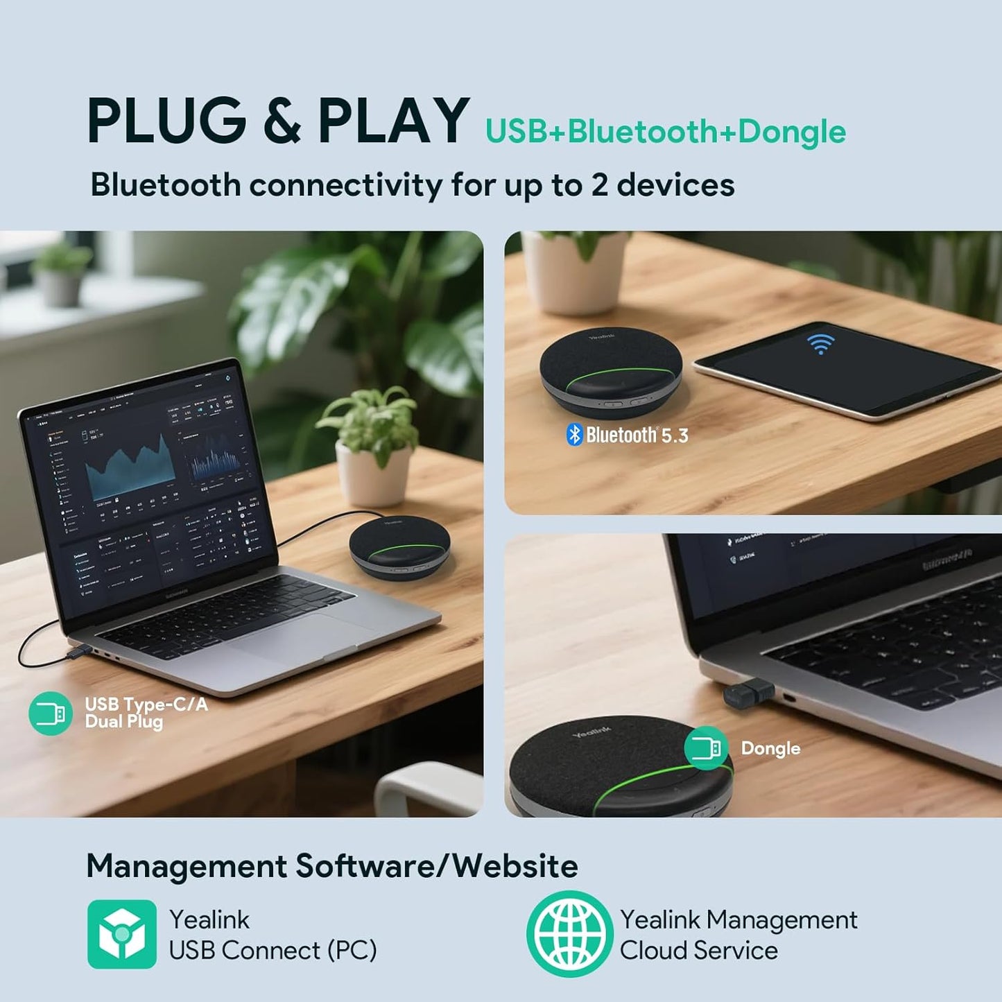 Yealink Sp92 Conference Speaker and Microphone with Bluetooth Dongle, Teams Certified, Noise Reduction, 20H Call Time USB Speakerphone for 4-6 People Meeting Room