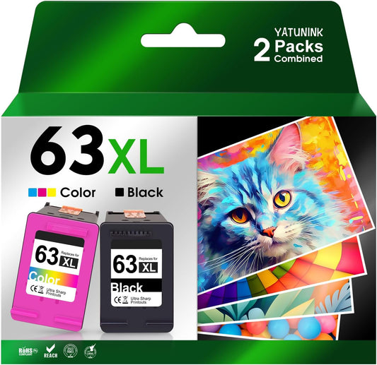 63XL Ink Cartridge Combo Pack Compatible for HP Ink 63 XL Works with HP DeskJet 1112 2100 3600 Series, Envy 4500 Series, OfficeJet 3800 4600 5200 Series (Black, Tri-Color)