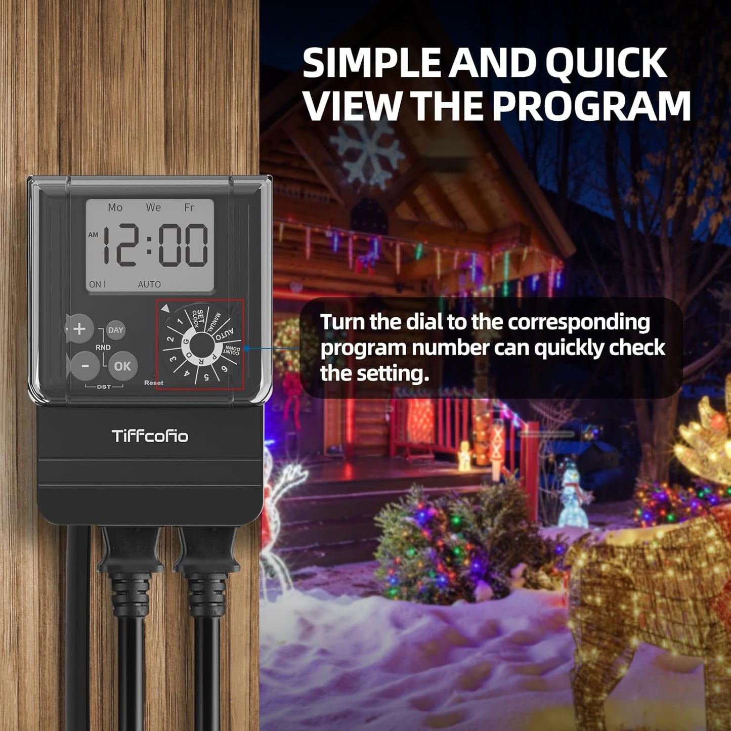 TiFFCOFiO New Digital Outdoor Timer Waterproof, Dial Programmable Method, Outdoor Light Timer with 2FT Extension Cord, 2 Grounded Electrical Outlets for Lights, 6 Sets of Programs, 20A/2500W