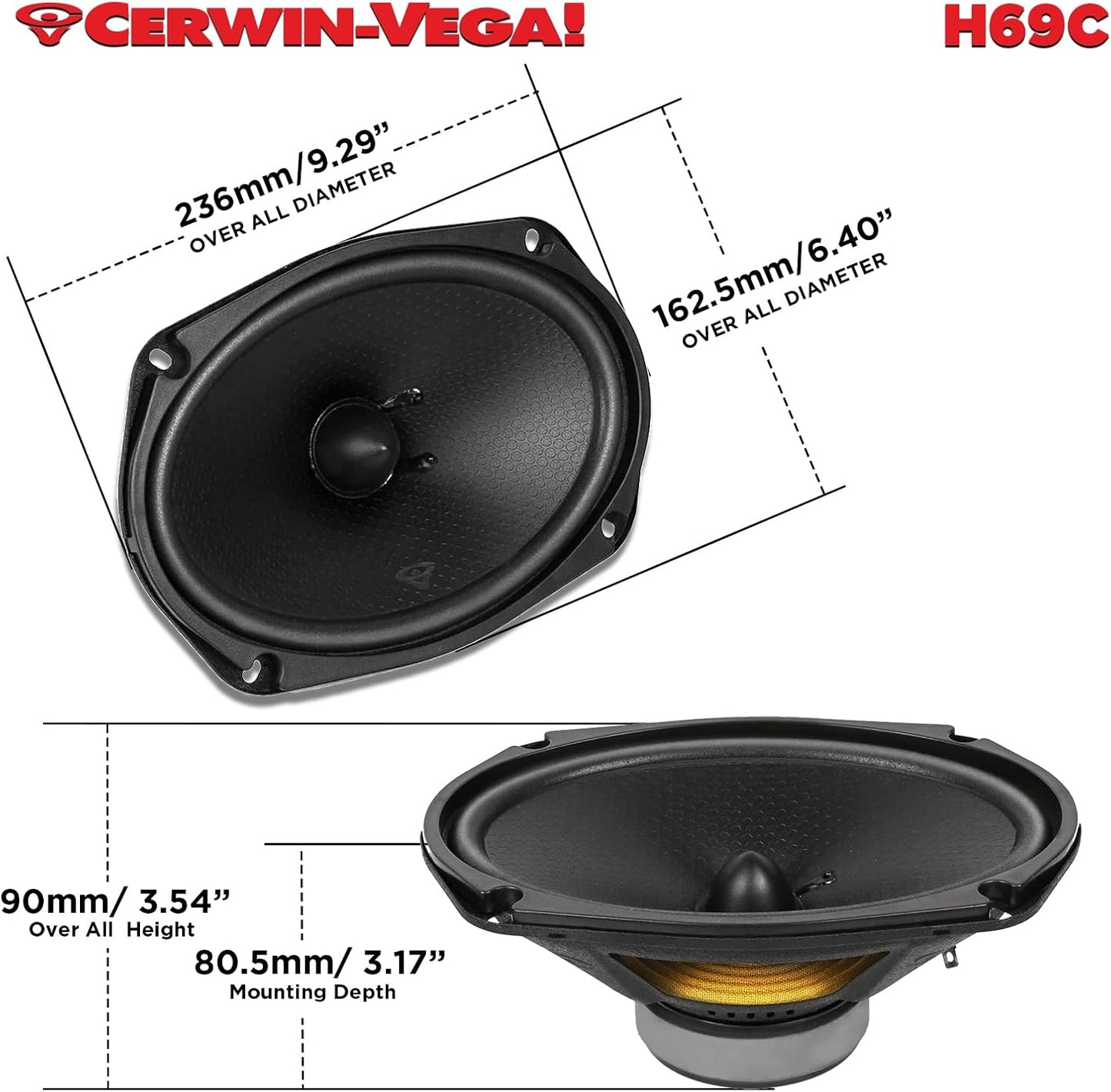 CERWIN-VEGA! HED 2025 Edition – 6" x9” 2-Way Coaxial Full Range Speaker System- H69C