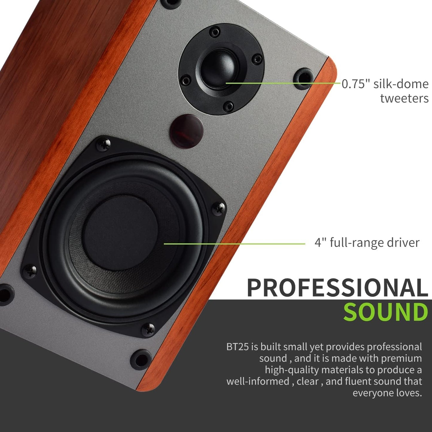 SINGING WOOD BT25 (2024 Version) Bluetooth Active Bookshelf Speakers for with Optical Aux inputs Subwoofer Line Out for PC, TVs, Turntable, Wooden Enclosure,80W - Cherry Wood