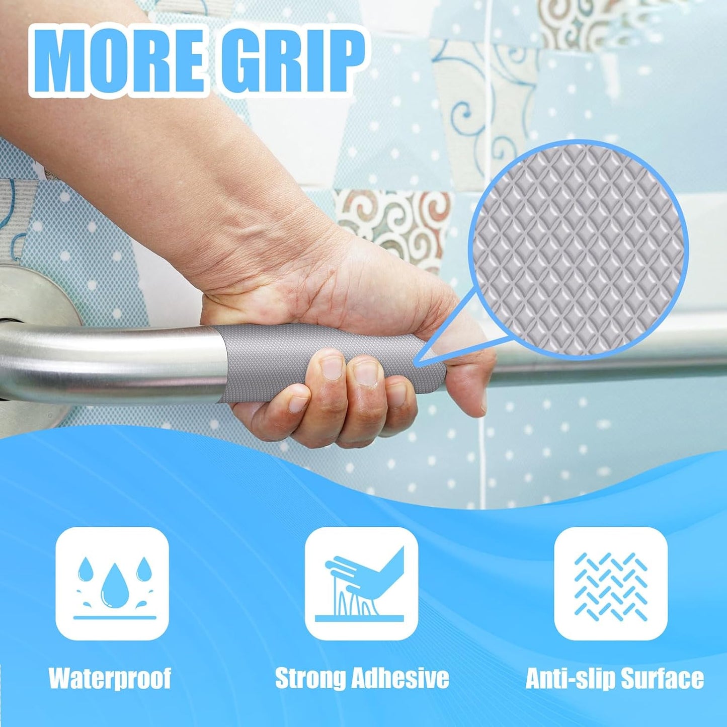 Rubber Grip Tape, Ultra-Thin Strong Adhesive Anti-Slip Waterproof Heat Resistant Wear-Resistant Cushion Pad, Making Handles or Contact Surfaces Safer, with Grip and Comfort (Gray, 4In x 10Ft)