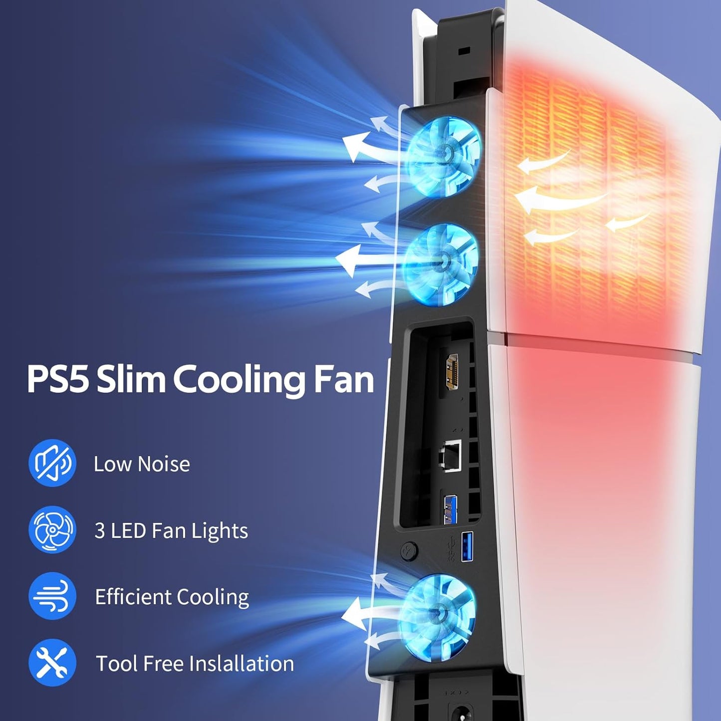 Cooling Fan for PS5 Slim, Compatible with PlayStation 5 Slim Console, High Efficiency PS5 Slim Fan Cooler Station (Black-p5 Slim)