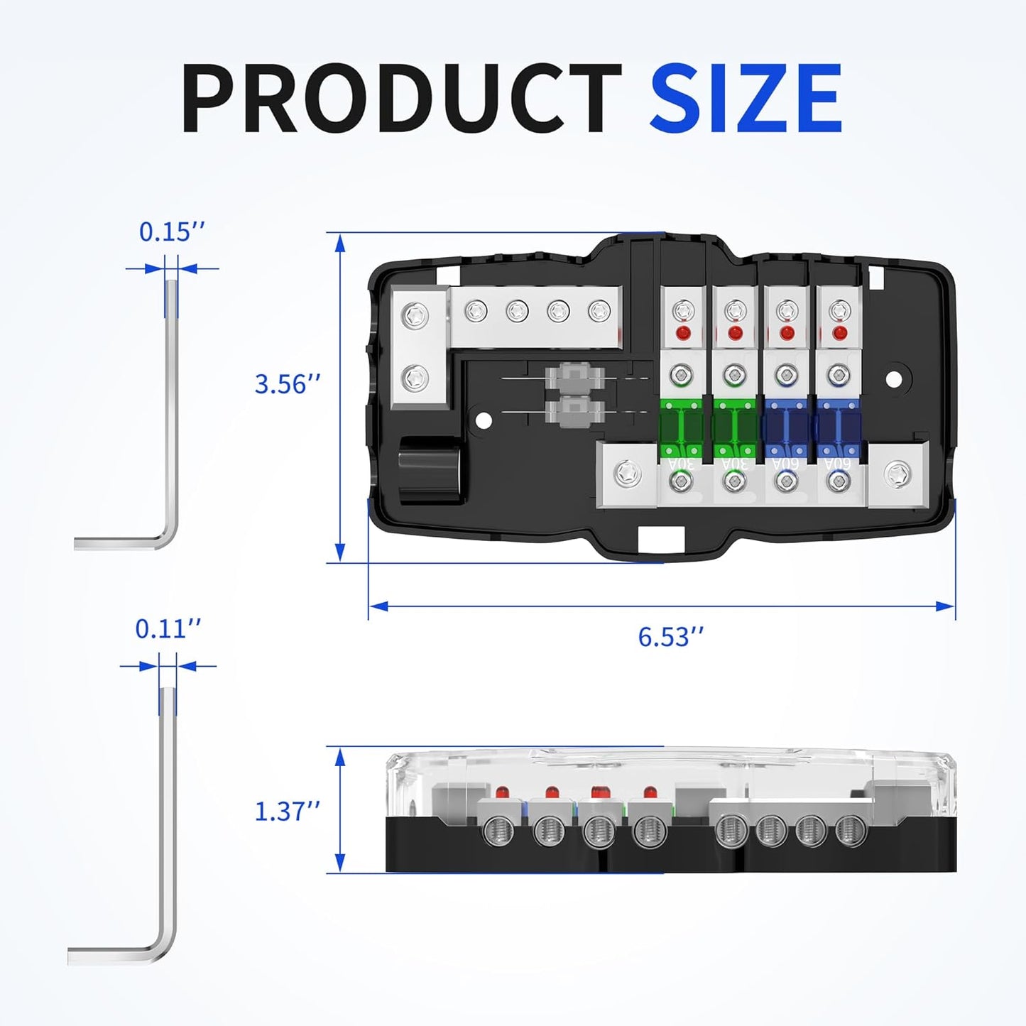 Fused Power Distribution Block Car Audio Fused Distribution Block 12V 0/4 Gauge 4 Way MIDI (Mini-ANL) Fuse Block for Auto Boat UTV Stereo Amp