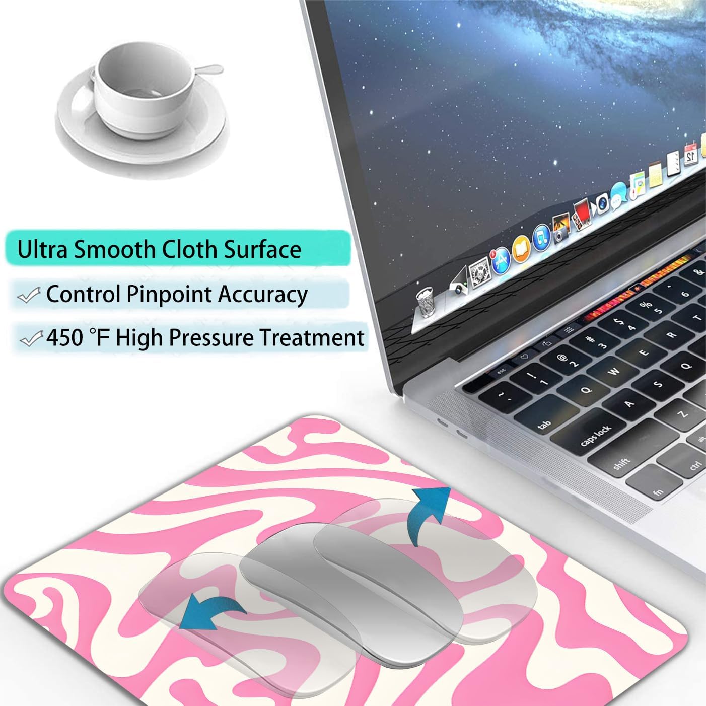 Abstract Pink Topographic Custom Mouse Pad with Non-Slip Rubber, Small Square Design for Wireless Laptop & Computer Mouse Pads for Desk, 9.5 x 7.9 inch Smooth Surface for Gaming & Office