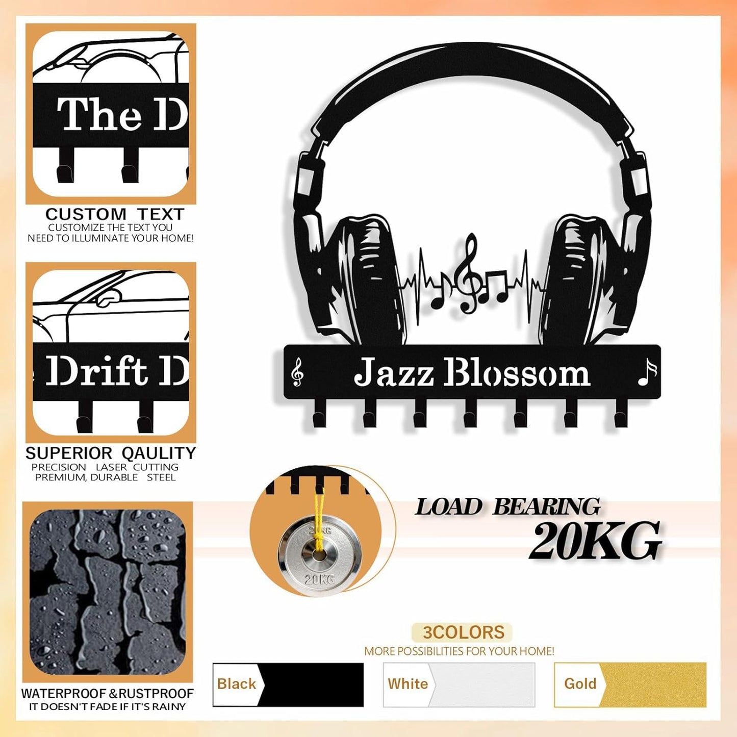 Personalized Headphone Key Holder Wall Mount, Custom Metal Key Rack Key Holder with Name, Deer Cabin Wall Keys Hanger with Hooks for Entryway, Front Door, Hallway, Kitchen, Living Room