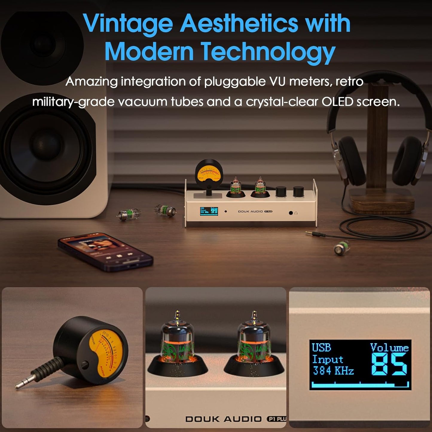 Douk Audio 2 Channel Bluetooth Vacuum Tube Preamp, Hi-Fi Headphone Amp, USB DAC PC Sound Card, Wireless Receiver Audio Preamplifier with VU Meter, Optical, Coaxial, APTX, LDAC, DSD256, Remote Control