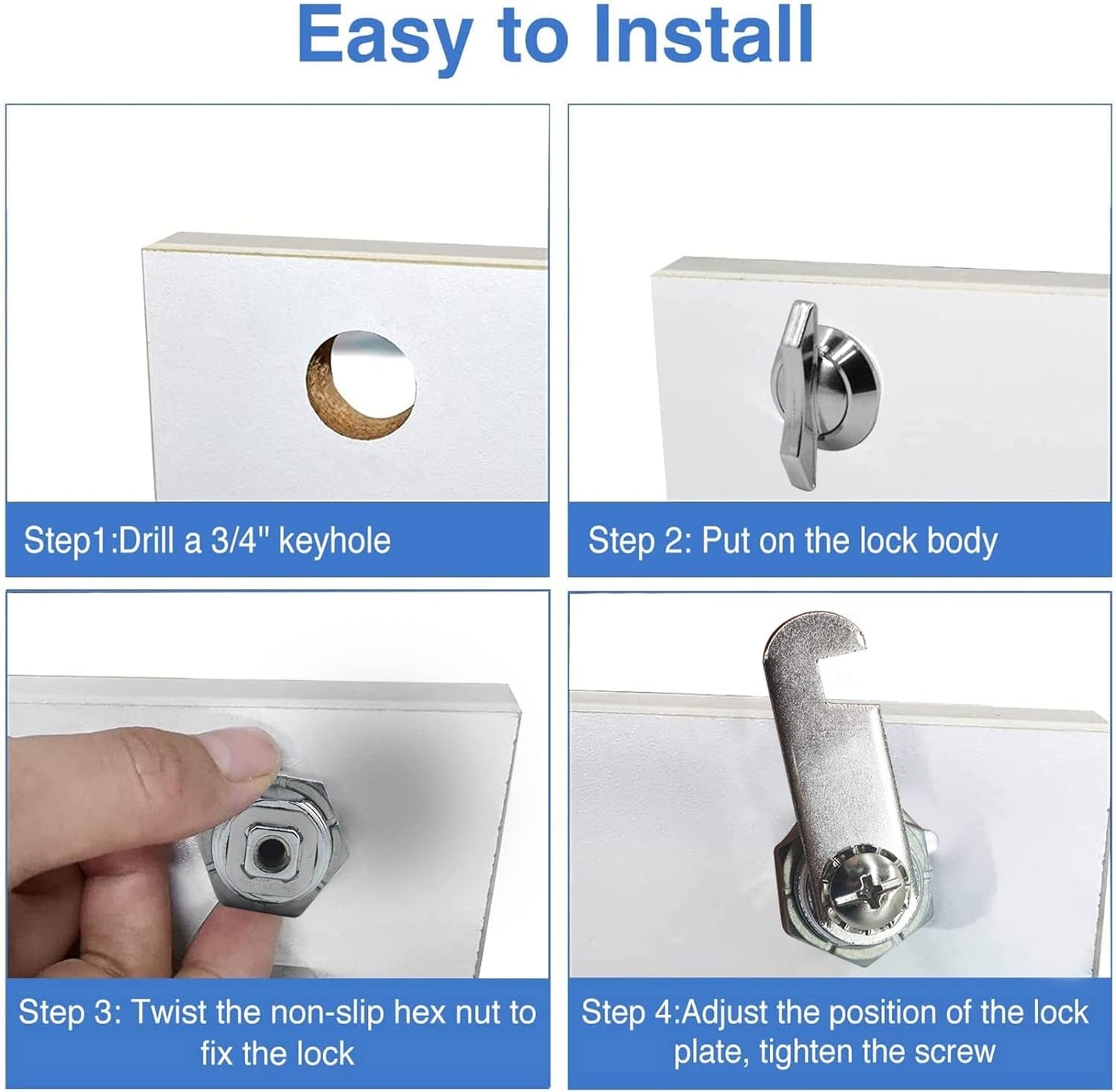 Thumb Operated Offset Cam Lock, 1-1/8” Cylinder Fits on 7/8” Max Door Thickness, Non-Locking Replacement Lock for RV Compartment Camper Storage, Cabinets,Drawers (1-1/8 Inch 6Pack)