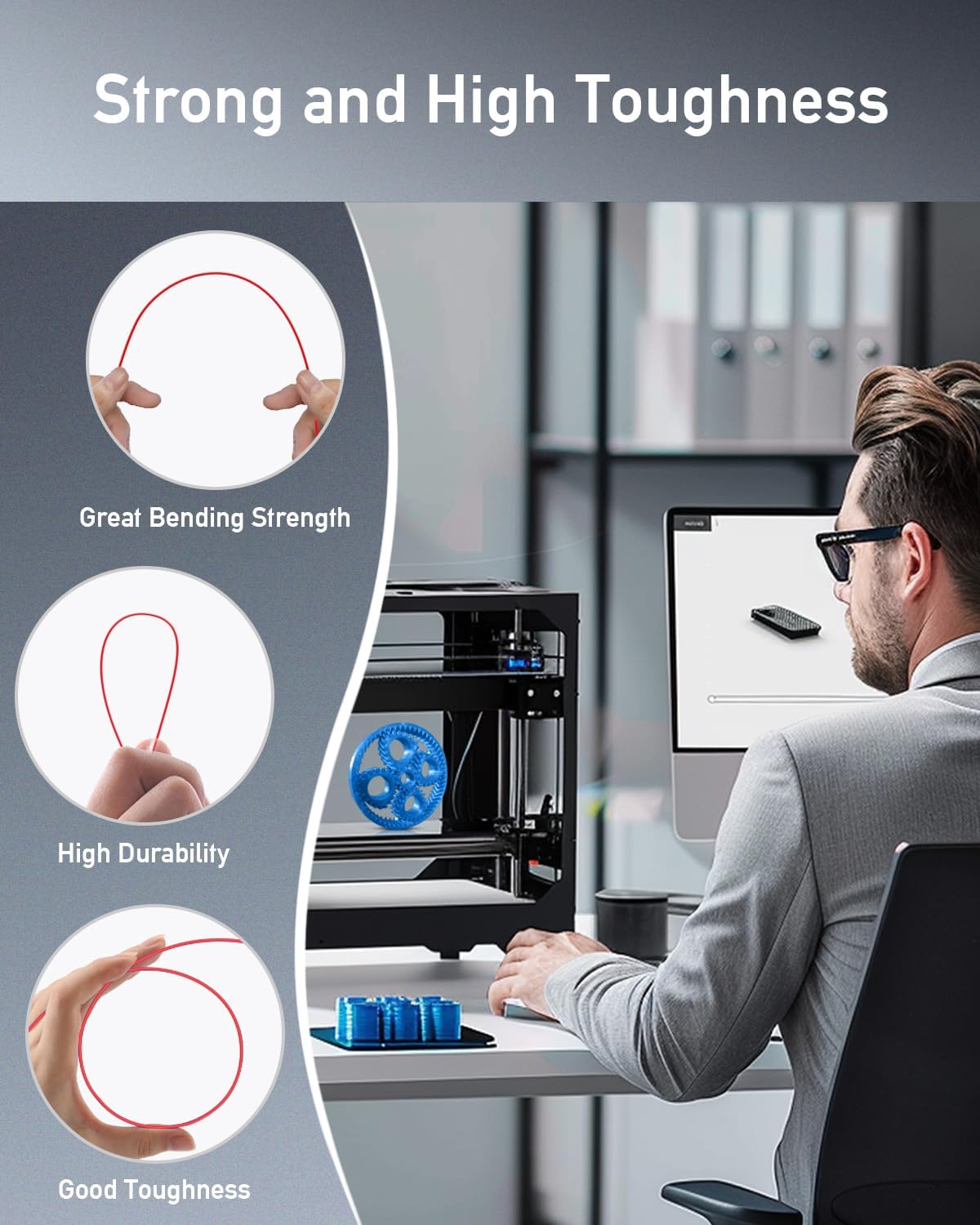 SUNLU Large Spool 5KG PETG Filament, 3D Printer Filament PETG 1.75mm, Less Stringing Good Layer Adhesion High Toughness, Big Roll Filament, 5kg Spool(11 lbs), Black