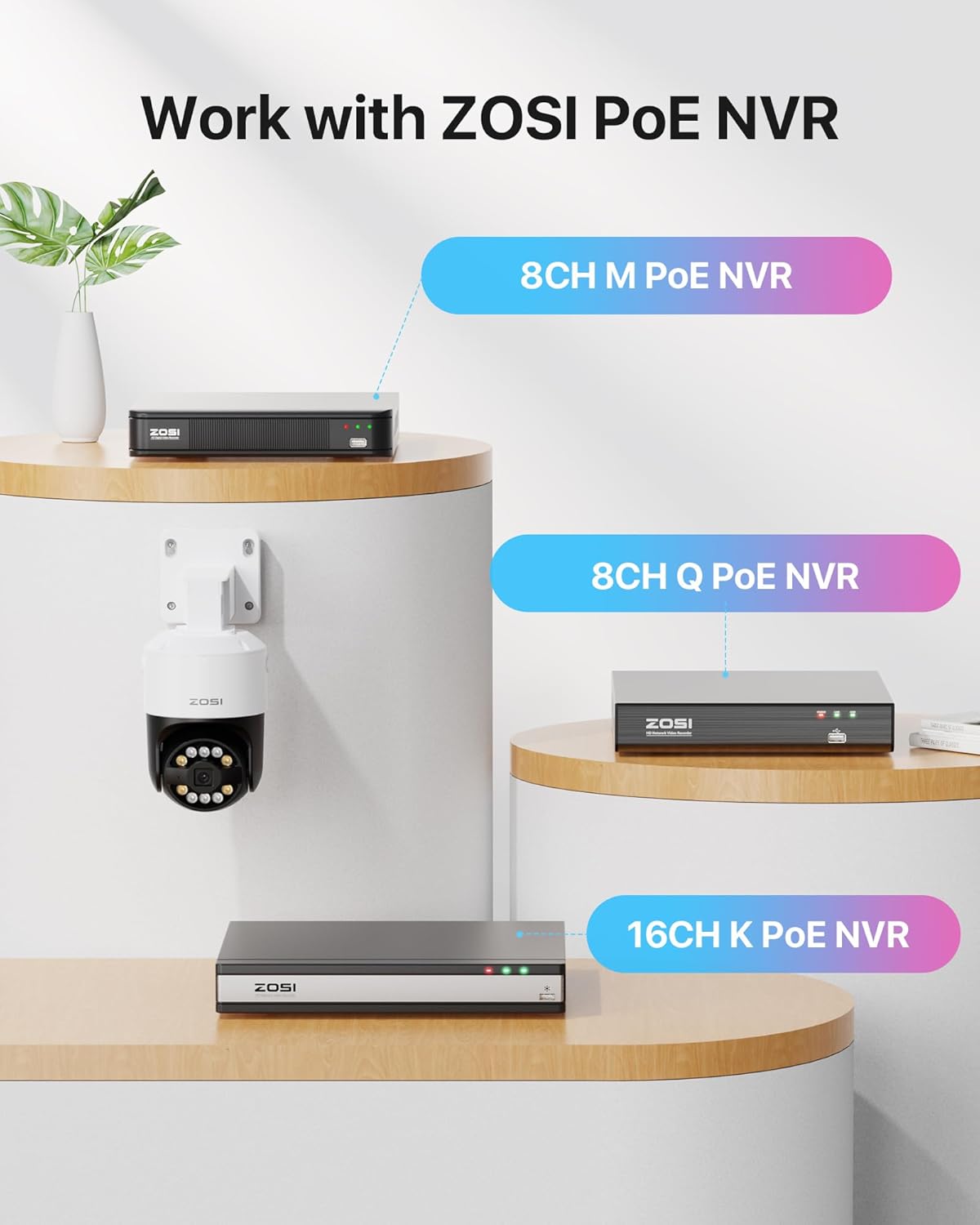 ZOSI 2 x C296 5MP 3K PoE PT Add-on Camera Outdoor with AI Face Human Vehicle Detection, Siren Alarm, Starlight Night Vision, Auto Track, 2-Way Talk, SD Card Storage, Only Compatible PoE NVR