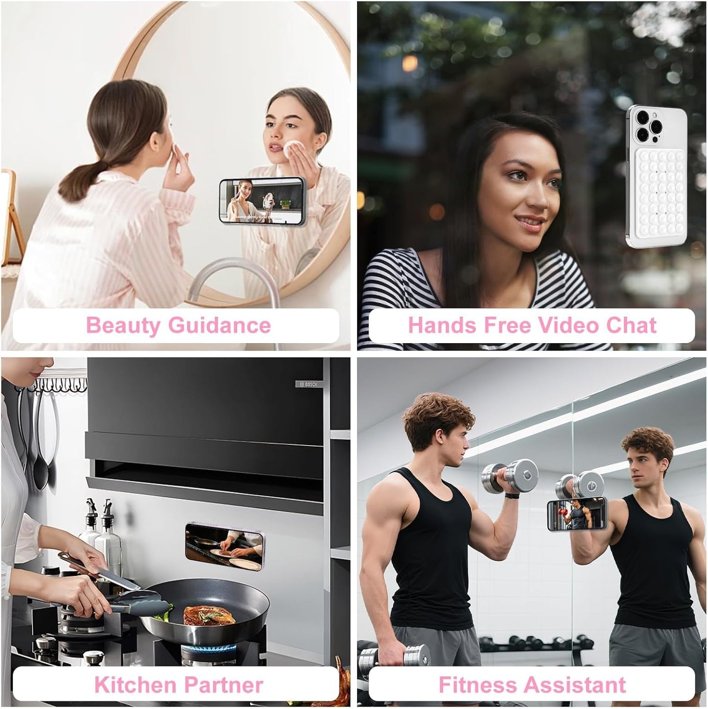 1 Pack Silicone Suction Cup Phone Case Mount Double Sided, Phone Accessories Hands-Free Strong Grip Holder for Selfies and Videos, Silicon Phone Stand Sticky for iPhone and Android Black