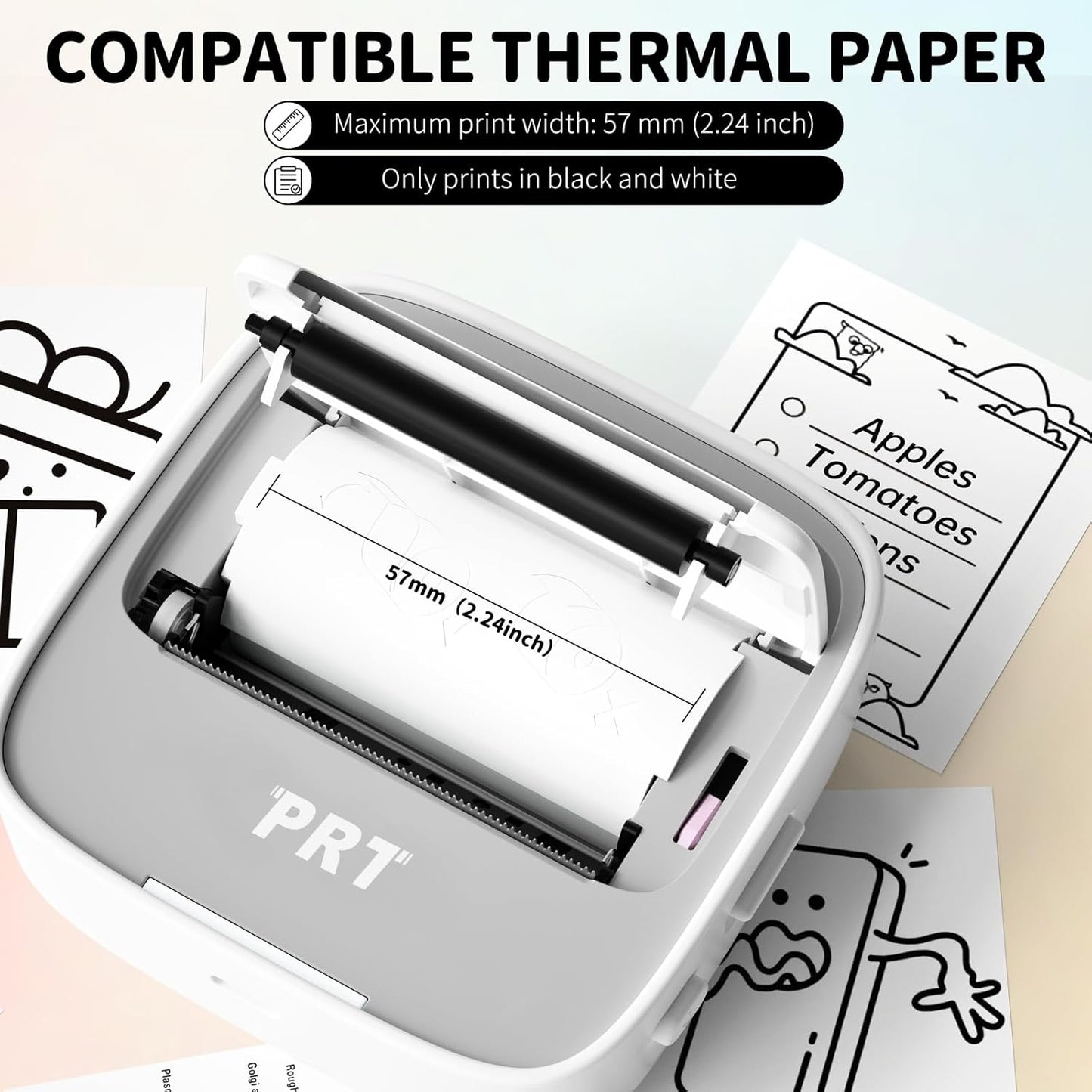 PRT Mini Sticker Printer, Portable Thermal Printer with 1 Roll Sticker Paper, Inkless Sticker Maker, Bluetooth Label Printer for Study Notes,Lists,Pictures,DIY Creations Small Printers for Home Use