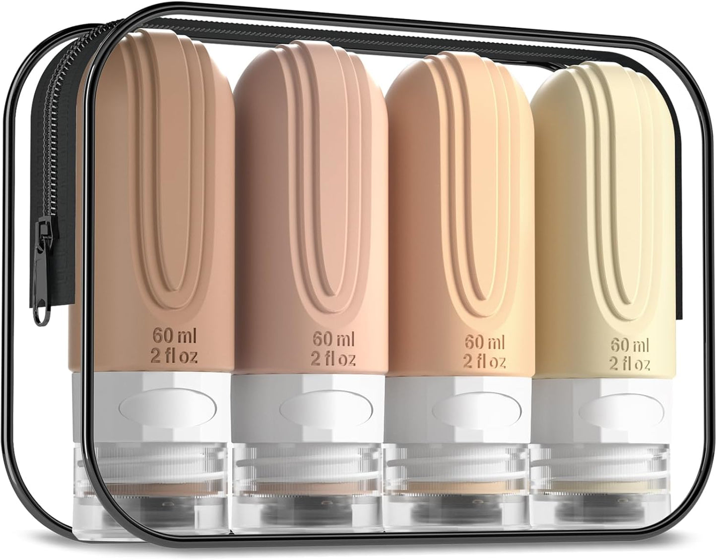 Travel Bottles for Toiletries, Tsa Approved 2oz Travel size Bottles, BPA Free Leak Proof Travels Toiletry Containers, Traveler Accessories with Toiletry Bag for Shampoo Liquid (4 Pack)