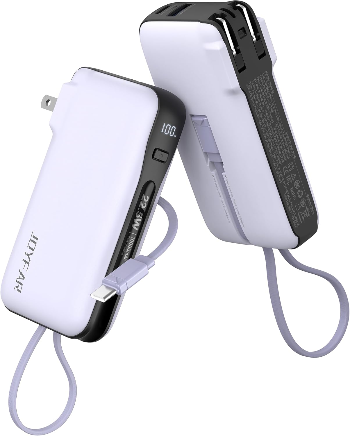 Portable Charger with Built-in USB-C Cable & Plug, 10,000mAh 5V/4.5A Power Bank Fast Charging 22.5W, Travel Essential Battery Pack 3 Output for iPhone 16/15 Series, Samsung Galaxy, iPad, 1 Pack