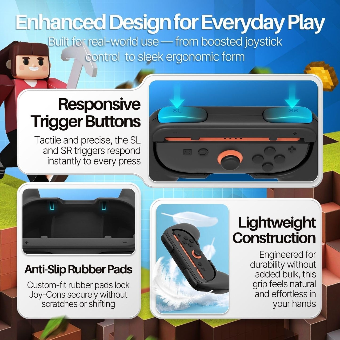 TNP JoyCon 2 Grips for Nintendo Switch 2 2025 - Ergonomic Joy Con Grip Handle Kit - Comfortable Anti-Slip Controller Kit Accessory for Nintendo Switch 2 New Gen Joy-Con Controller, 2 Pack, Black