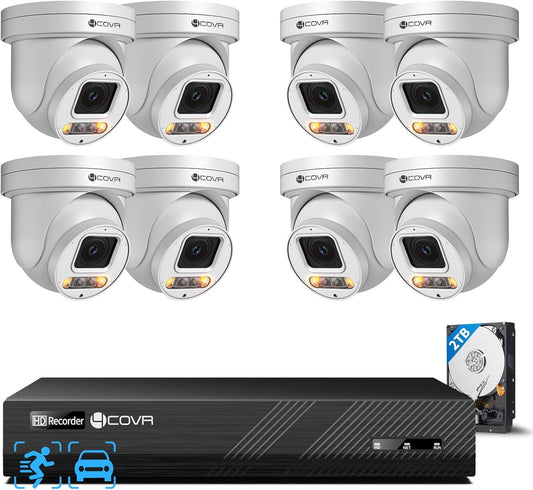 4COVR PoE PTZ Security Camera System 8 Channel 4K, 8X 8MP IP PTZ Camera Two Way Audio, 280ｰ Pan 90ｰ Tilt 5X Optical Zoom, Smart Color Night Vision, Human Vehicle Detection, NVR 2TB HDD, LY5XCP8M0808