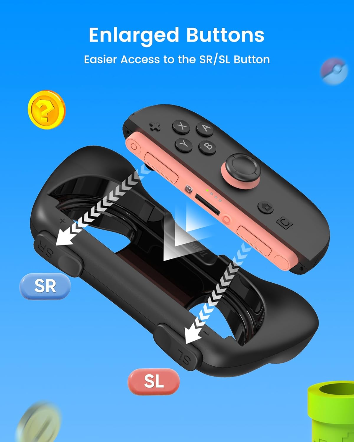 TRANSNOVO Hand Grips for Switch 2，Wear-Resistant Switch Accessories Controller Grips for JoyCon，2 Pack Comfort Handles (Black)