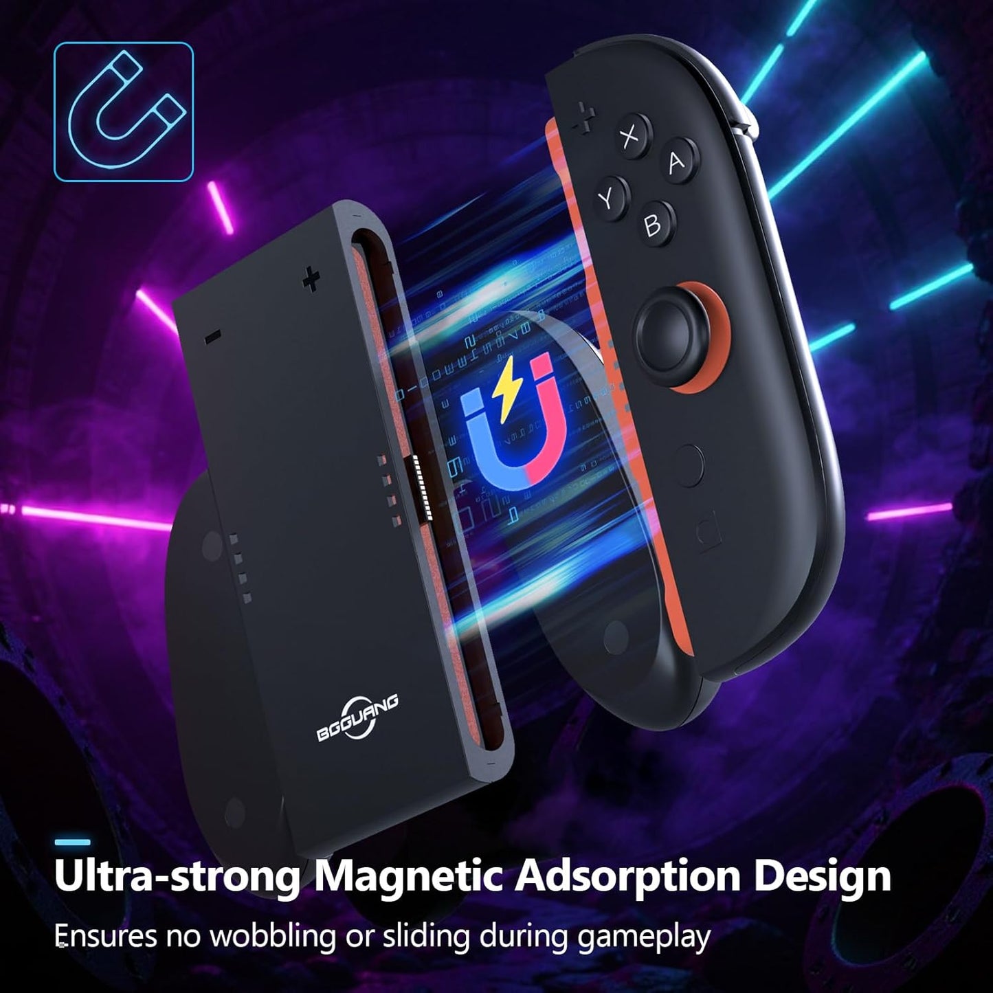 Switch 2 Joycon Charging Grip with Built-in 2000 mAH Battery, Super Magnetic Charger Handle for Nintendo Switch 2 Joycons, Ergonomic Controller Grips for Playing While Charging, Switch 2 Accessories Black (Built-in Battery Black)