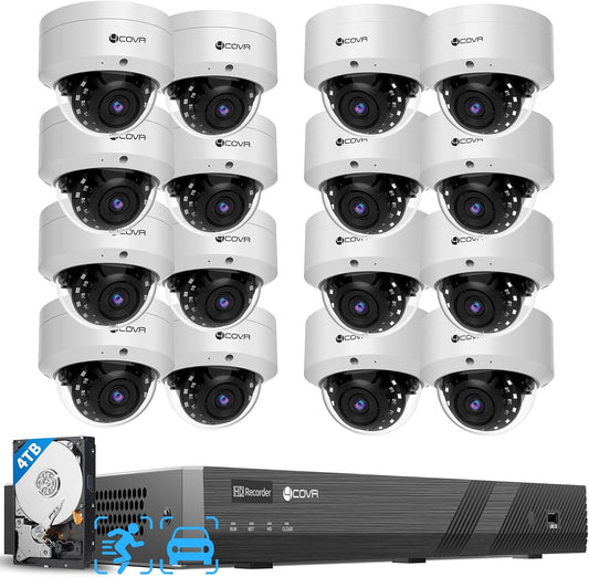4COVR 16 Channel PoE Security Camera System for Business, 16x 5MP IK10 Vandal-Proof IP67 Dome Commercial IP Camera, Night Vision, 16CH NVR 4TB, AI Human Vehicle Detection, 24/7 Recording, LY54AX5M1616