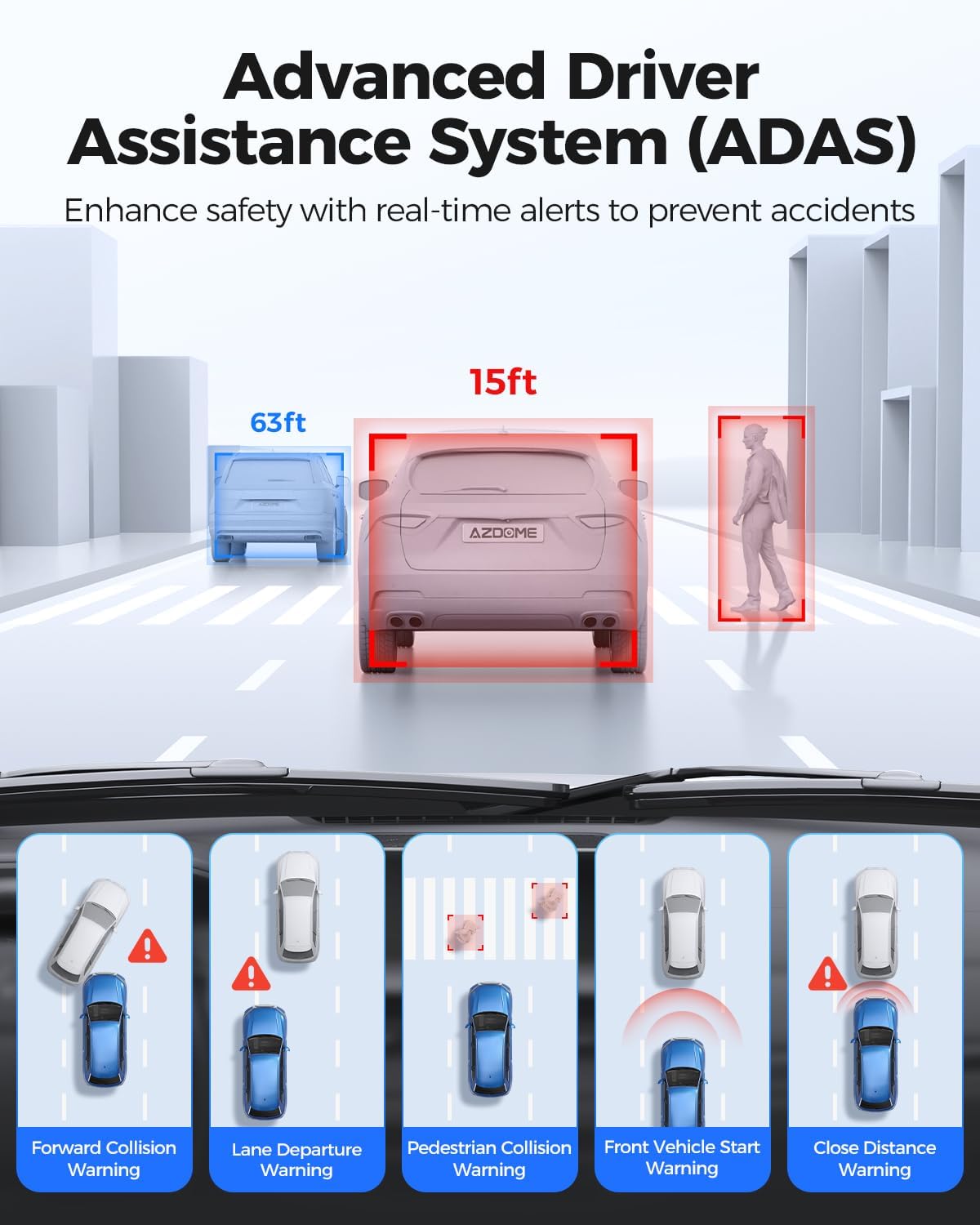 AZDOME PG17 Max 4K+2.5K Mirror Dash Cam with ADAS, BSD and LCA, 12" Rear View Mirror Camera with 5GHz WiFi and Voice Control, Rearview Mirror Backup Camera Includes 64GB Card, GPS, Parking Monitor