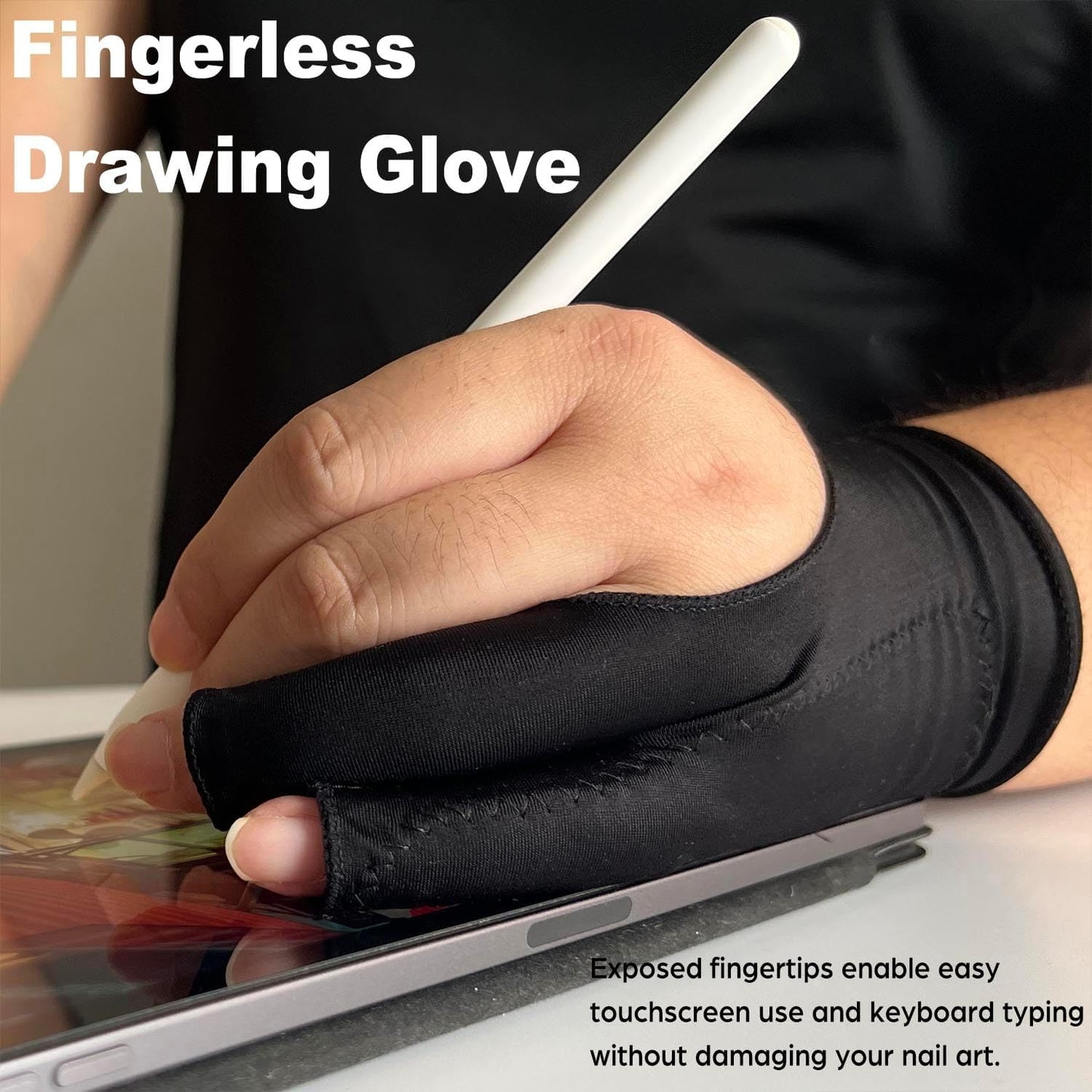 Drawing Glove, Artist Glove for Drawing Tablet, iPad, Digital Art Creation - Palm Rejection, Exposed Fingertip, Suitable for Left and Right Hand - S, Pack of 2
