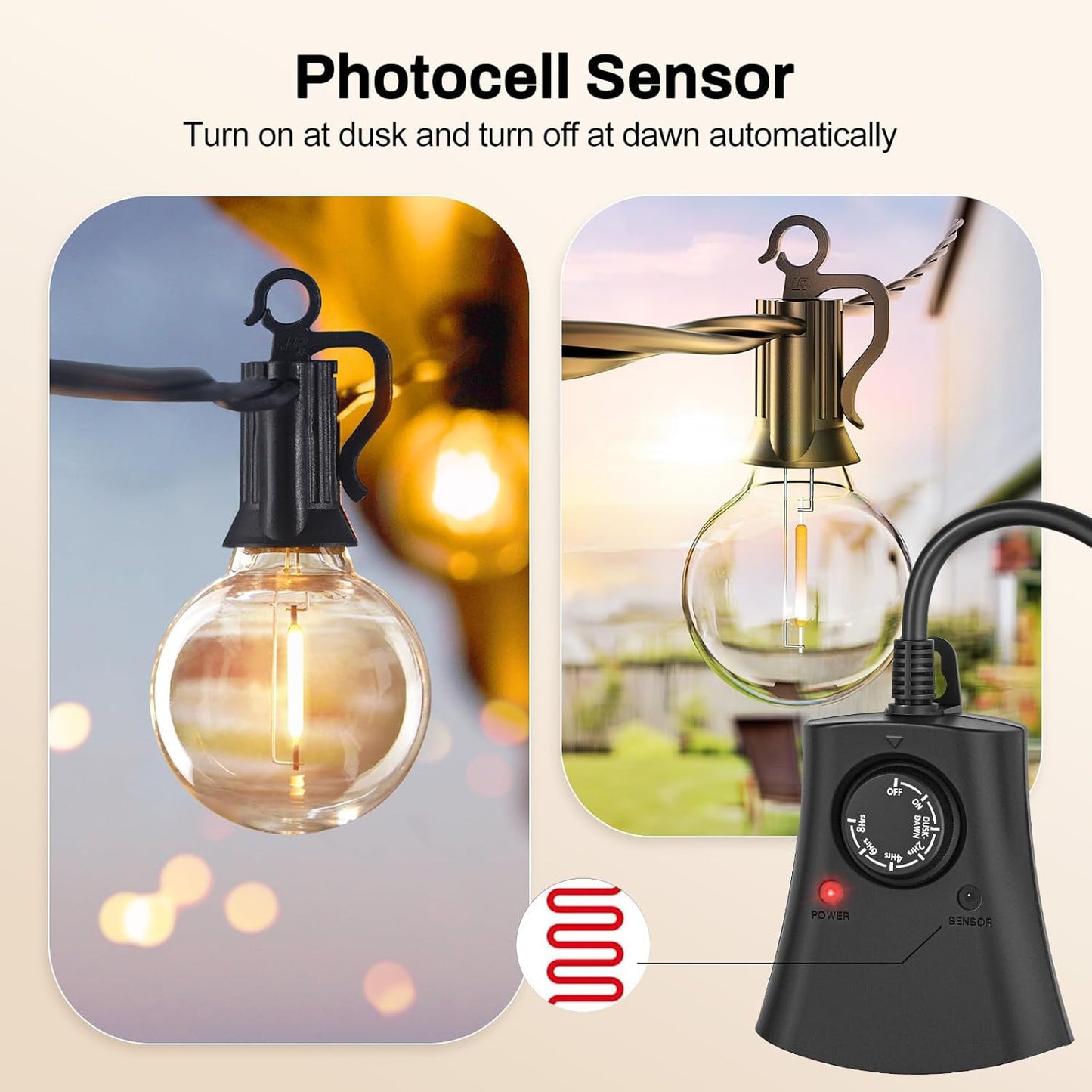 Lights Plug Timer Outdoor, Dusk to Dawn Electrical Timer Switch with Remote, Waterproof 3 Grounded Electrical Outlets for Halloween Christmas, 2PCS