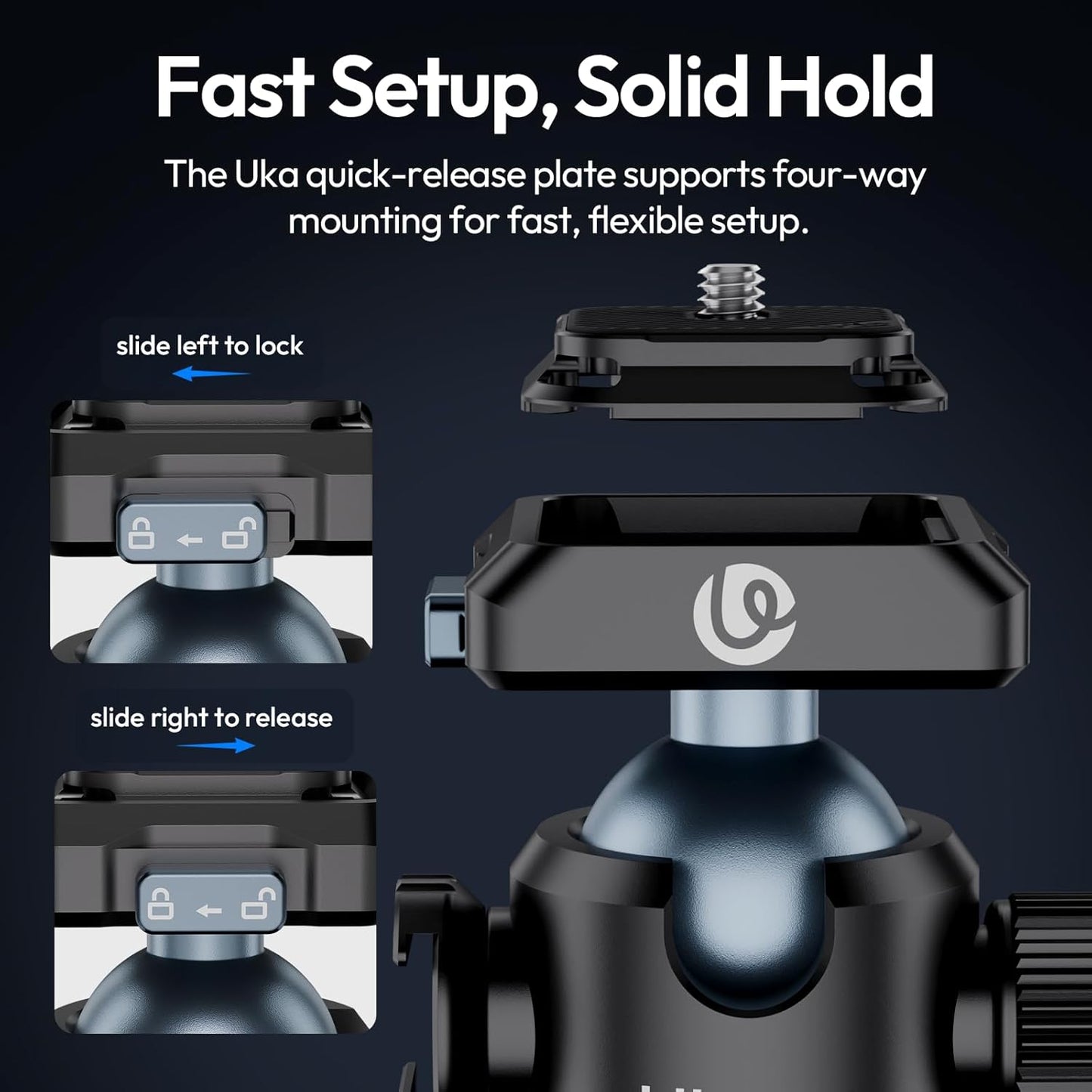 Ulanzi T100 Ball Head, Tripod Ball Head Mount 1/4 & 3/8 inch with Uka Quick Release Plate & Cold Shoe, 360° Rotating Panoramic Ball Head for DSLR Camera,Tripod,Monopod,Slider,Camcorder, 13lbs/6kg Load