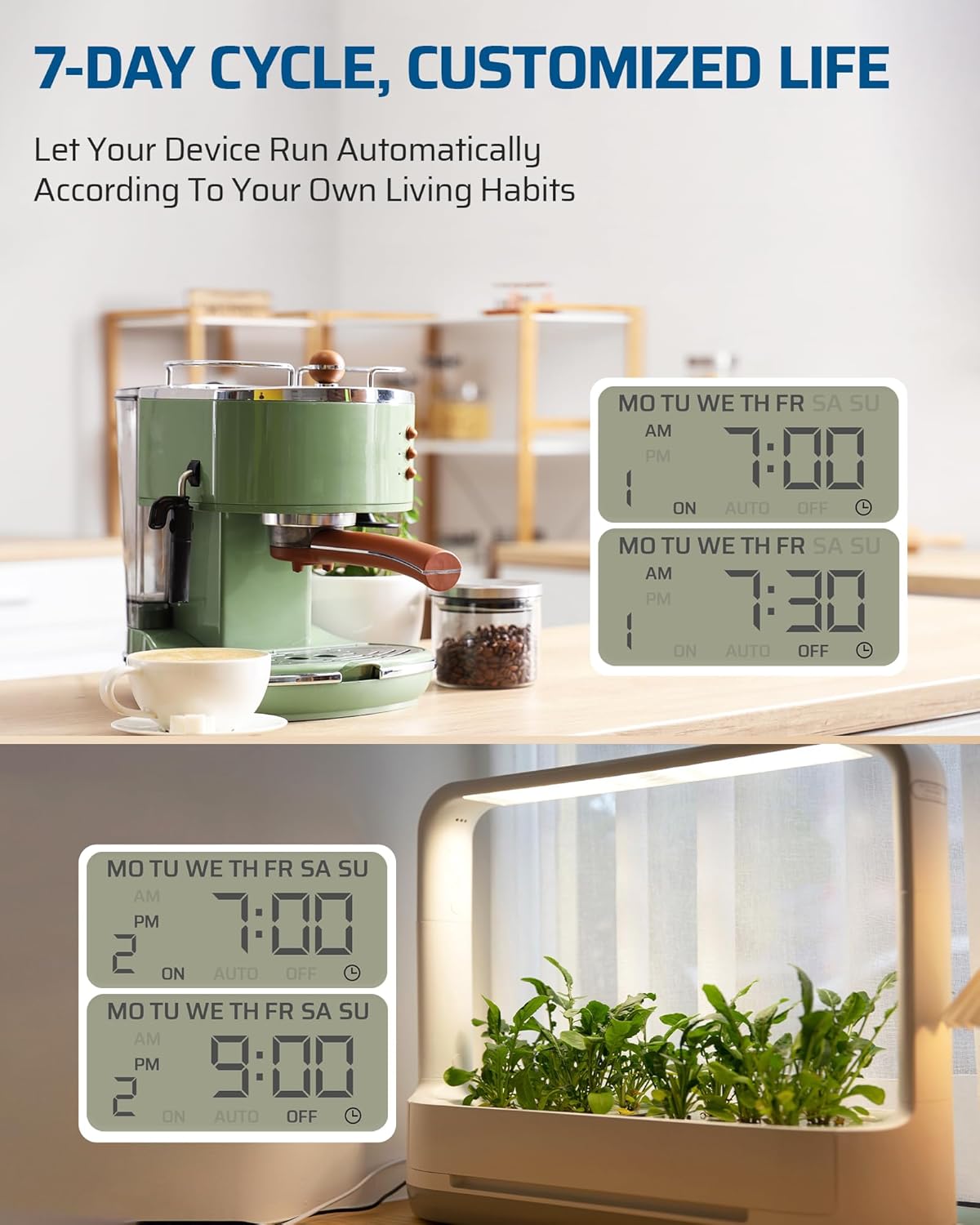 DEWENWILS 7 Day Heavy Duty Timers for Electrical Outlets, Dual Outlet Digital Timer, 3 Prong Programmable Light Timer for Indoor Lamp, Light, Fan, Pets, Home, Kitchen, Office, 125V 60Hz, 1 Pack