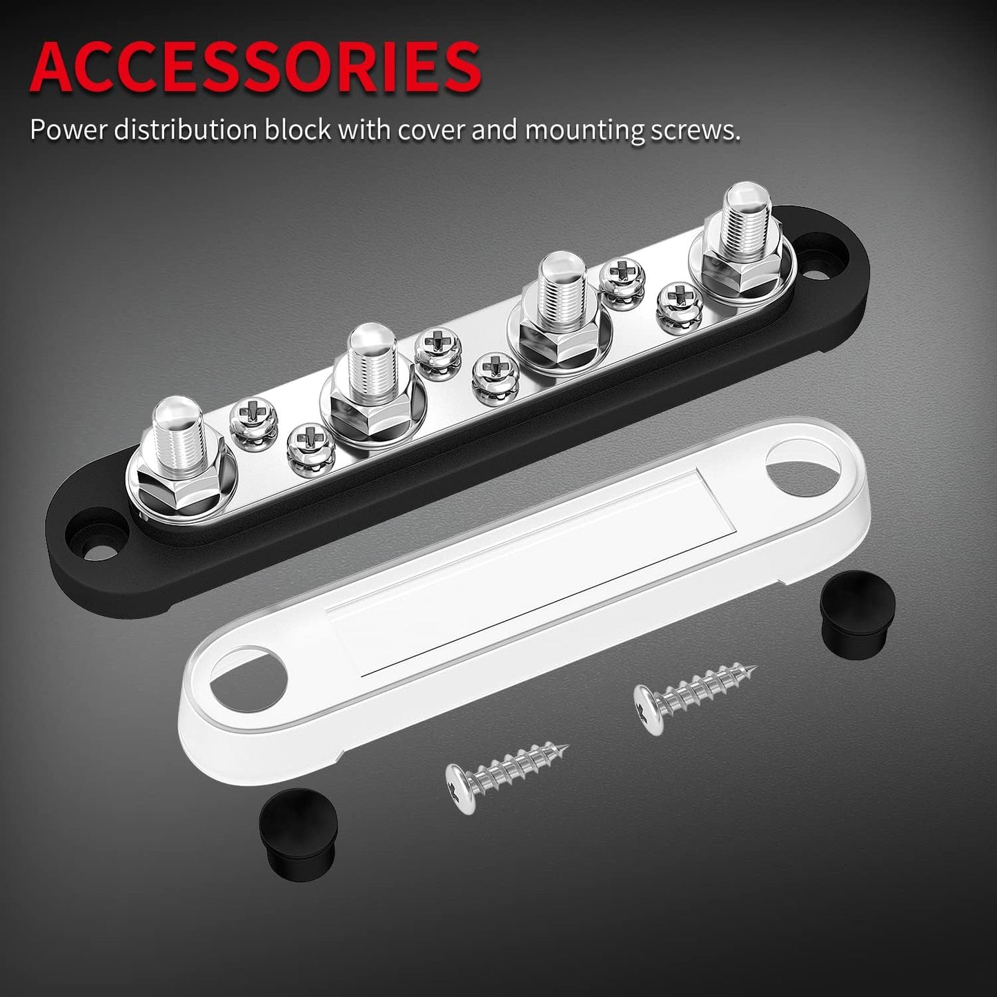 DAIERTEK Bus Bar Terminal Block 4 x 5/16" (M8) Terminal Stud, 6 x #8 (M4) Screw Terminal Positive & Ground Power Distribution Block with Cover Marine Battery Bus Bar 12V - 48V for Automotive Car Boat