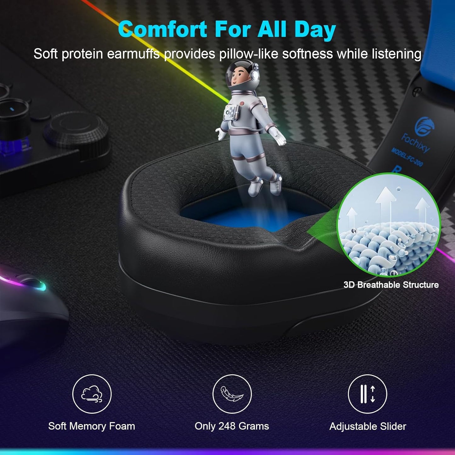 FC200 Wireless Gaming Headset for PS5, PS4-2.4GHz USB Foldable Headphones with Mic - 3D Stereo Bluetooth Headset with 50Hrs Battery Life, for Switch, PC, Mac, Mobile