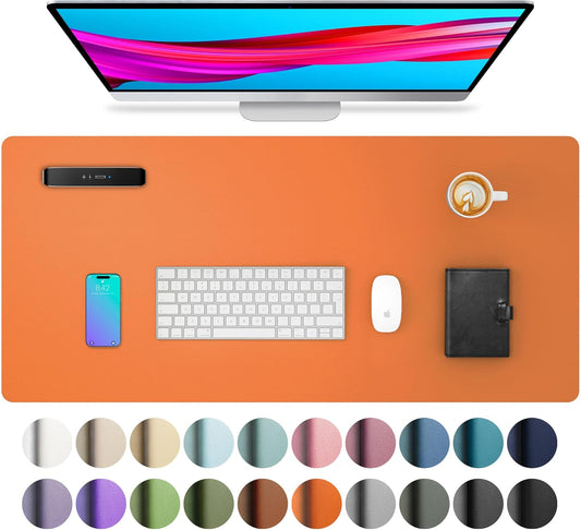 Aothia Leather Desk Pad Protector, Mouse Pad, Office Desk Mat, Non-Slip PU Leather Desk Blotter, Laptop Desk Pad, Waterproof Desk Writing Pad for Office and Home (31.5" x 15.7",Hermes Orange)