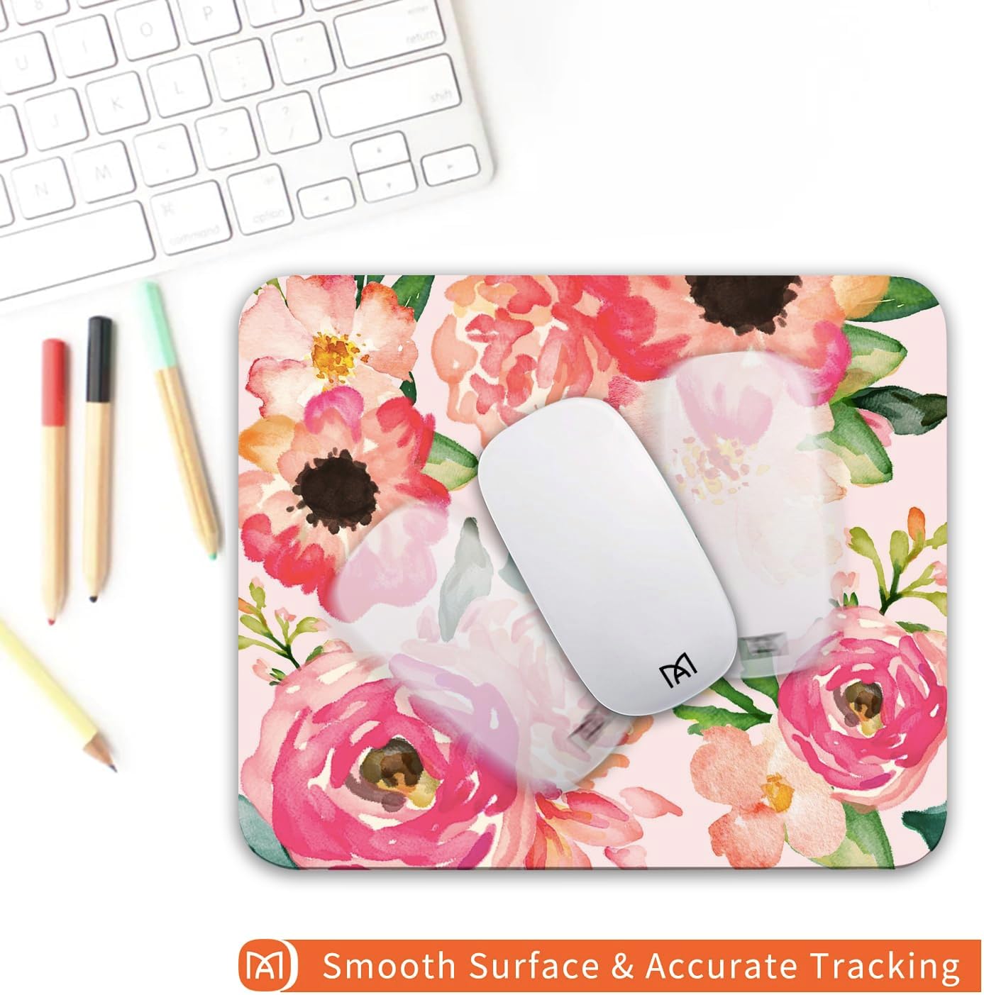 Square Mouse Pad Pink Watercolor Flower, Personalized Premium-Textured Custom Mouse Mat Design, Washable Mousepad Cloth, Non-Slip Rubber Base Computer Mouse Pads for Wireless Mouse