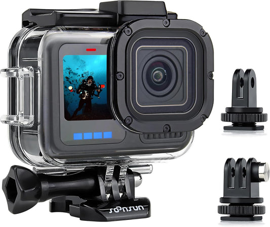 SOONSUN Waterproof Case for GoPro Hero 13 12 11 10 9 Black,196FT/60M Underwater Protective Diving Housing with Accessories, Built-in Dual Cold Shoe Mount to Connect Video Light and Microphone