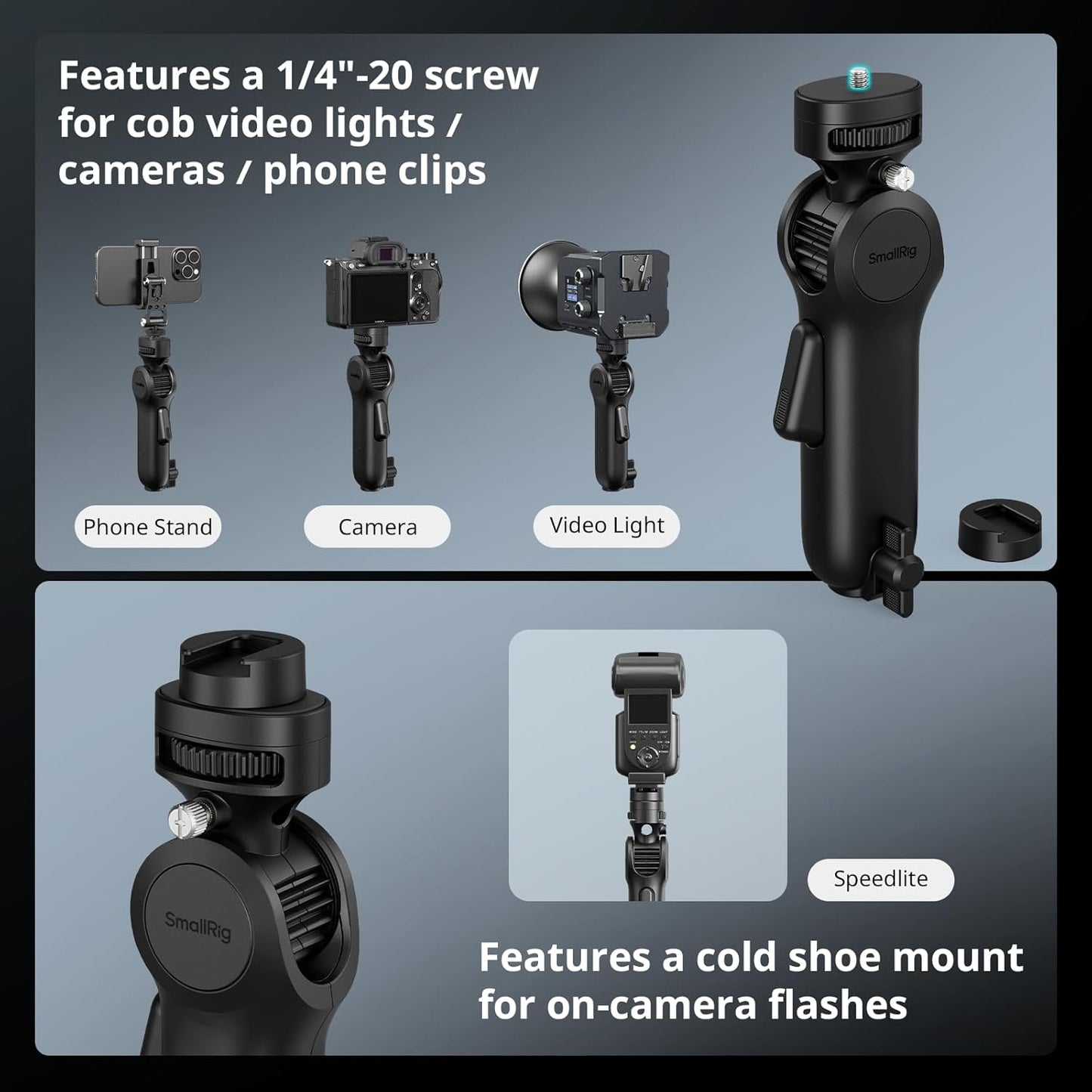 SmallRig Quick Adjustment Light Stand Adapter, One-Button 180° Pitch Adjustment, 3kg Load Capacity, for COB Video Light/Camera/Phone Clips, for On-Camera Flash, 5181