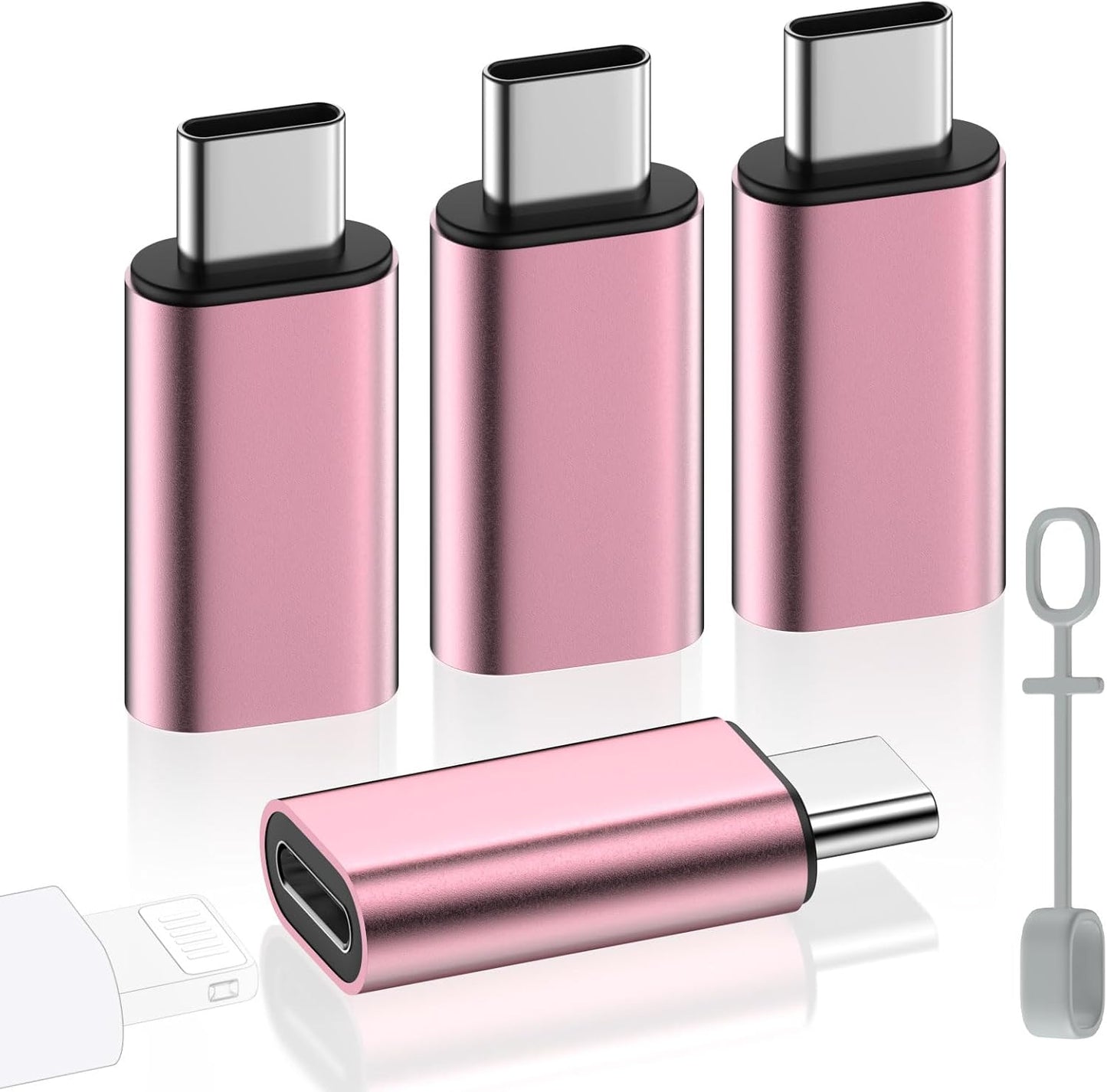 MoKo 4 Pack Lightning Female to USB C Male Adapter,USB-C Lightning Adapter for iPhone Air 17 16 15 Pro Max Plus, iPad Pro/Air, Galaxy,iPhone to USB C Adapter for Data Sync, NOT for Audio/OTG, Pink