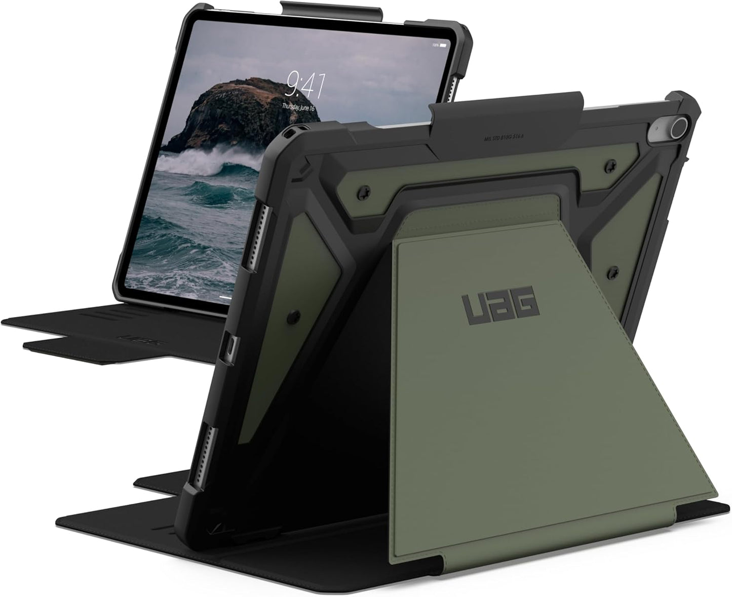 URBAN ARMOR GEAR UAG Designed for iPad Air 13" Case (1st/2nd Gen 2024-2025) M3 A3268 A3269 - Rugged Multi-Angle Viewing Folio Protective Cover w/Pencil Holder & Adjustable Stand, Metropolis SE Olive