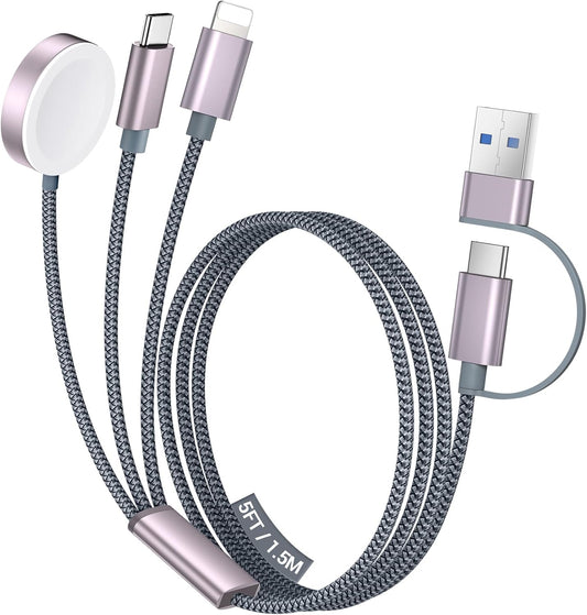 Temdan for Travel Vacation Essentials,3 in 2 USB C Cable for Apple Watch Charger/iPhone 16 Charger/Lightning,Multi Charging Cable Cord,Camping Essentials,Portable Designed for iWatch &iPhone 16-12-5FT