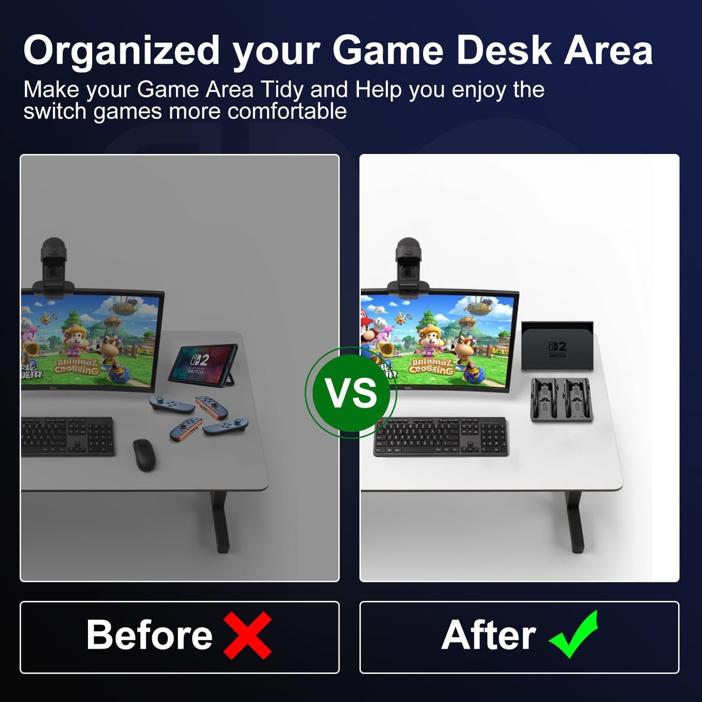 Switch 2 Controller Charger, 4 in 1 Charging Dock for Nintendo Switch 2 Controller Charger Station Storage Stand with USB Cable,Black