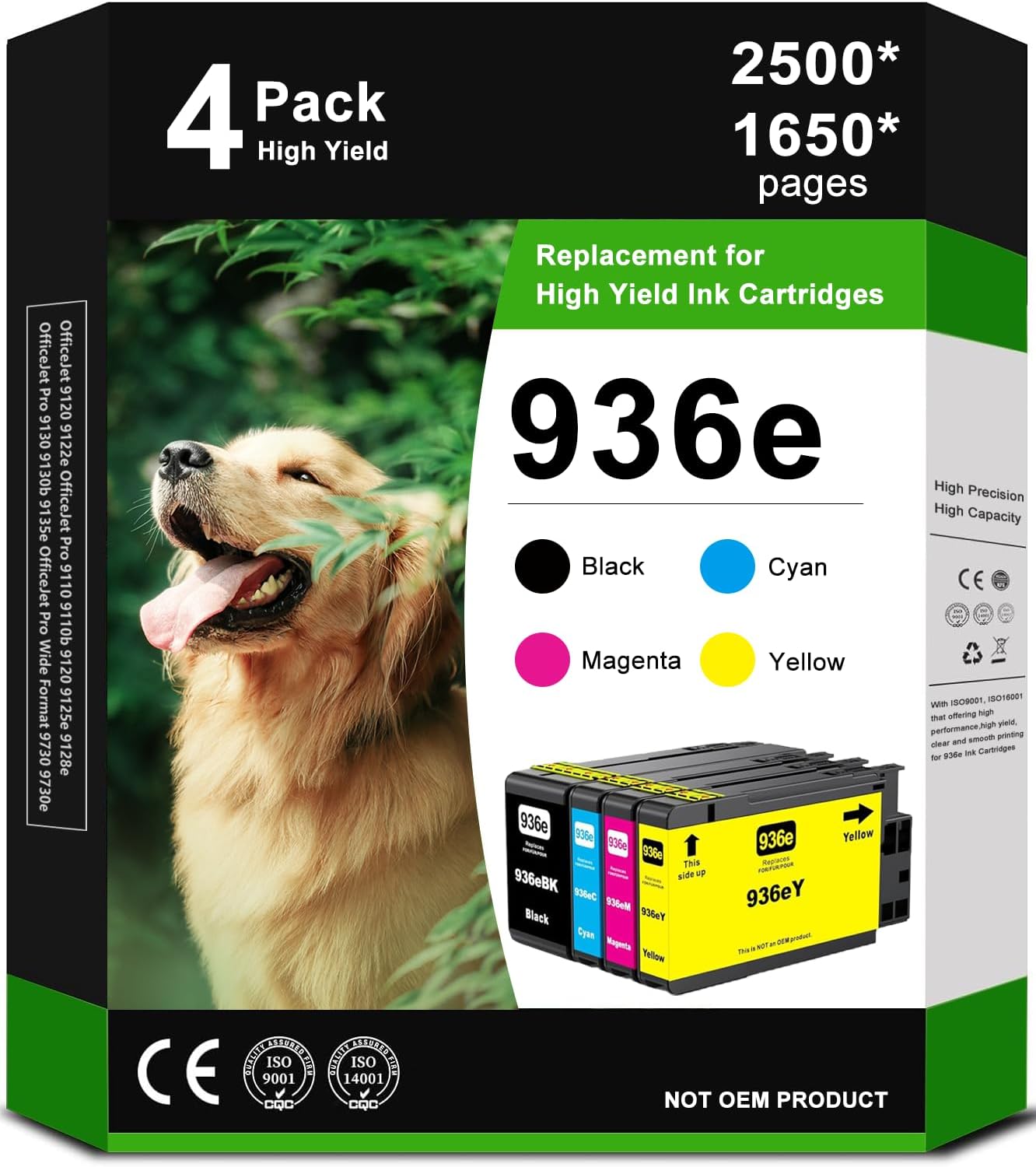 936e Ink Cartridges (with Chip) High Yield Combo 4-Pack Compatible for HP 936e 936 Ink Cartridges for OfficeJet Pro 9125e 9135e 9128e 9122e 9130b Wide Format 9730e Printers (BKCMY)