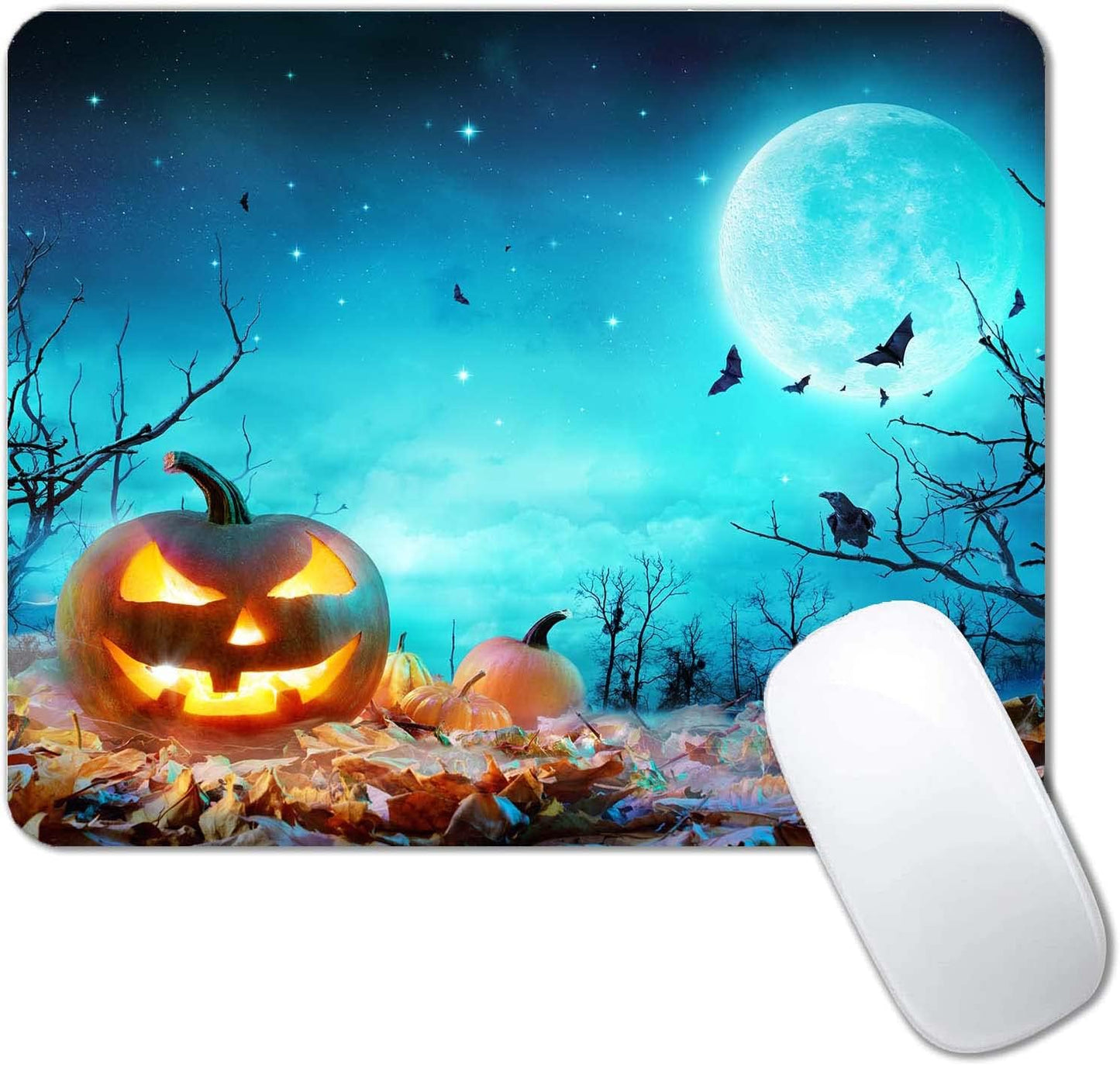 Halloween Mouse Pad,Pumpkin Glowing at Moonlight in The Spooky Forest Mouse Pad,Mouse Mat Square Waterproof Mouse Pad Non-Slip Rubber Base Mousepad for Office Laptop, 9.5"x7.9"x0.12" Inch