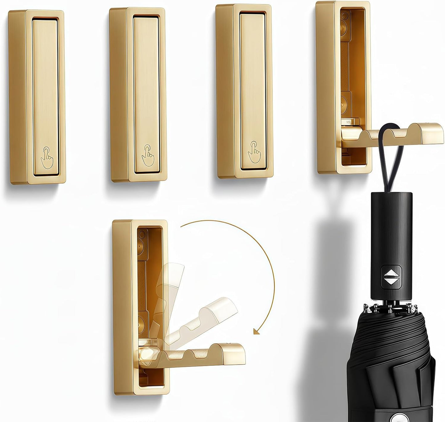 Folding Wall Hooks,4 Pack Rustproof Zinc Alloy Folding Coat Hooks,Heavy Duty Foldable Gold Wall Hooks for Hanging Clothes,Hat,Towel,Bathrobe,Key,Bag,Backpack (Gold)