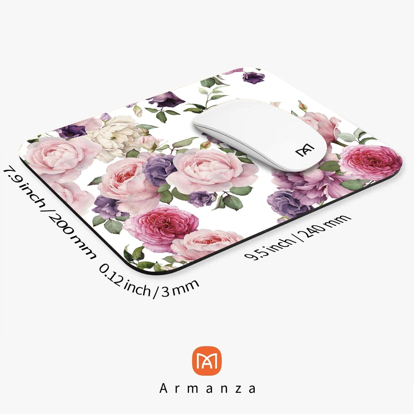Square Mouse Pad Floral Roses,Personalized Premium-Textured Custom Mouse Mat Design,Washable Mousepad Cloth,Non-Slip Rubber Base Computer Mouse Pads for Wireless Mouse