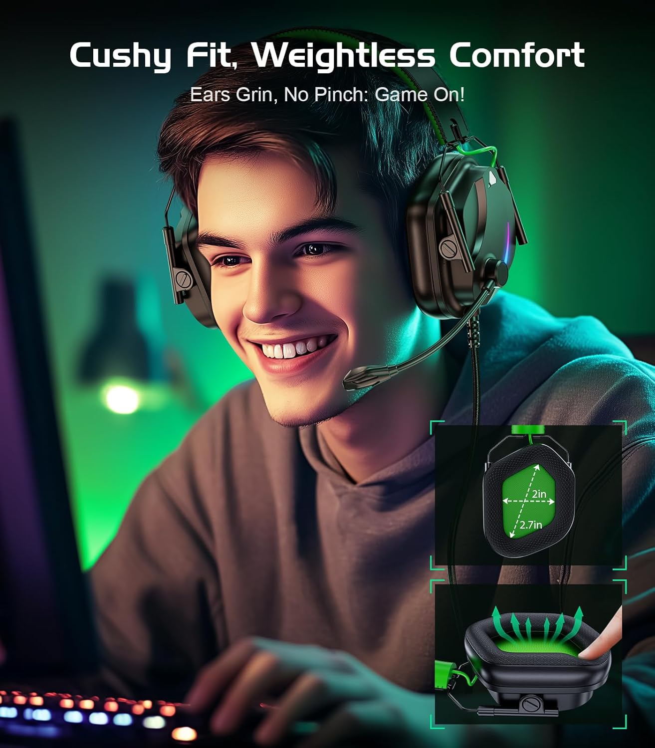 HW12 Gaming Headset for PC,PS5,PS4,Xbox One,Switch,Gaming Headphones with Microphone Wired Headset with 3.5mm Audio Jack (Black/Green)