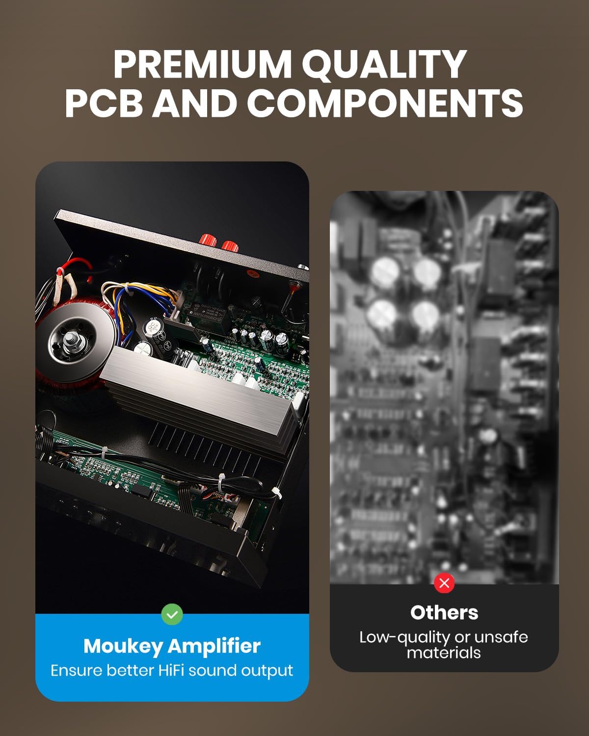 Moukey Stereo Receivers with Bluetooth 5.0, 400W 2.0 Channel Power Audio Amplifier Stereo System w/USB, SD, AUX, RCA, MIC in w/Echo, LED for Karaoke, Home Theater Speakers - MAMP1