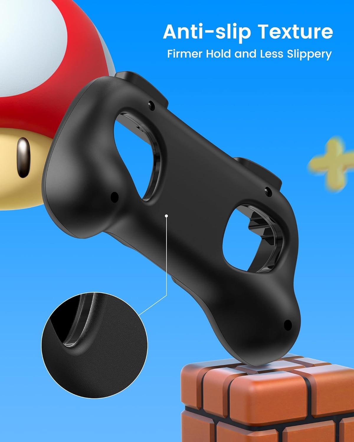 TRANSNOVO Hand Grips for Switch 2，Wear-Resistant Switch Accessories Controller Grips for JoyCon，2 Pack Comfort Handles (Black)