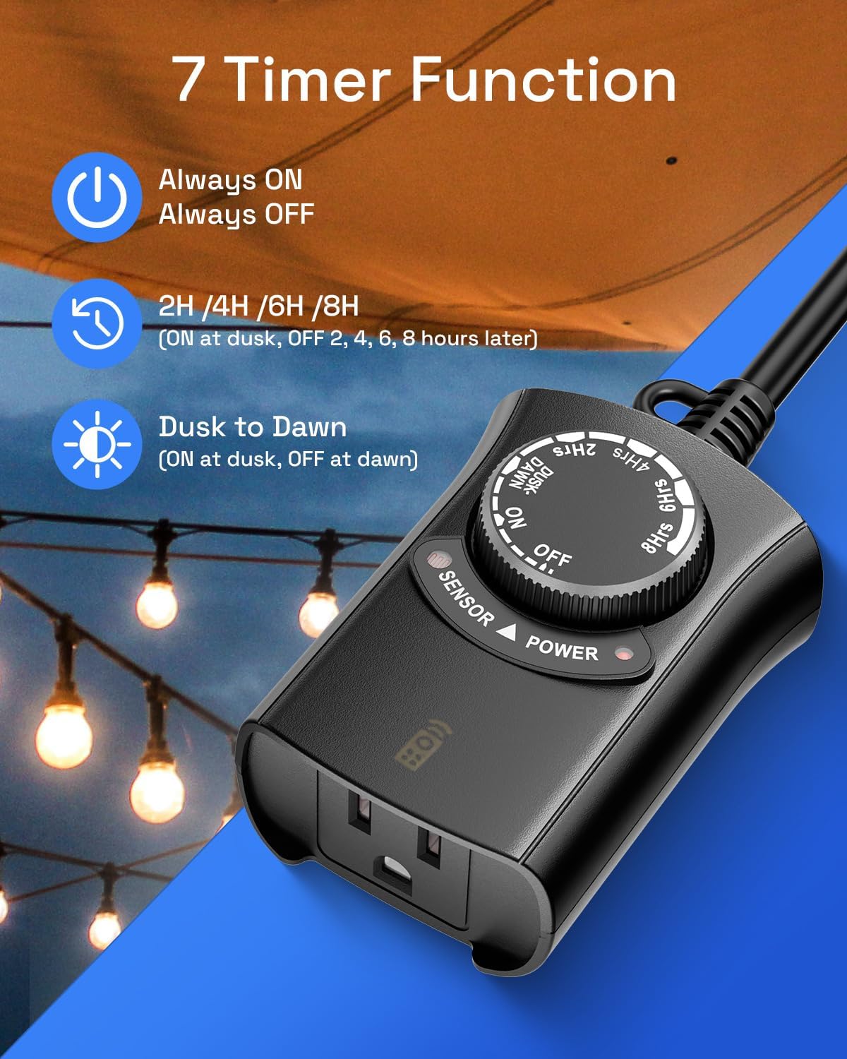 HBN Outdoor Light Timer with Remote Control, Waterproof Light Sensor Timer, 100 ft Wireless Range, 1 Grounded Outlet for Christmas Lights, 15A 1/2HP Heavy Duty