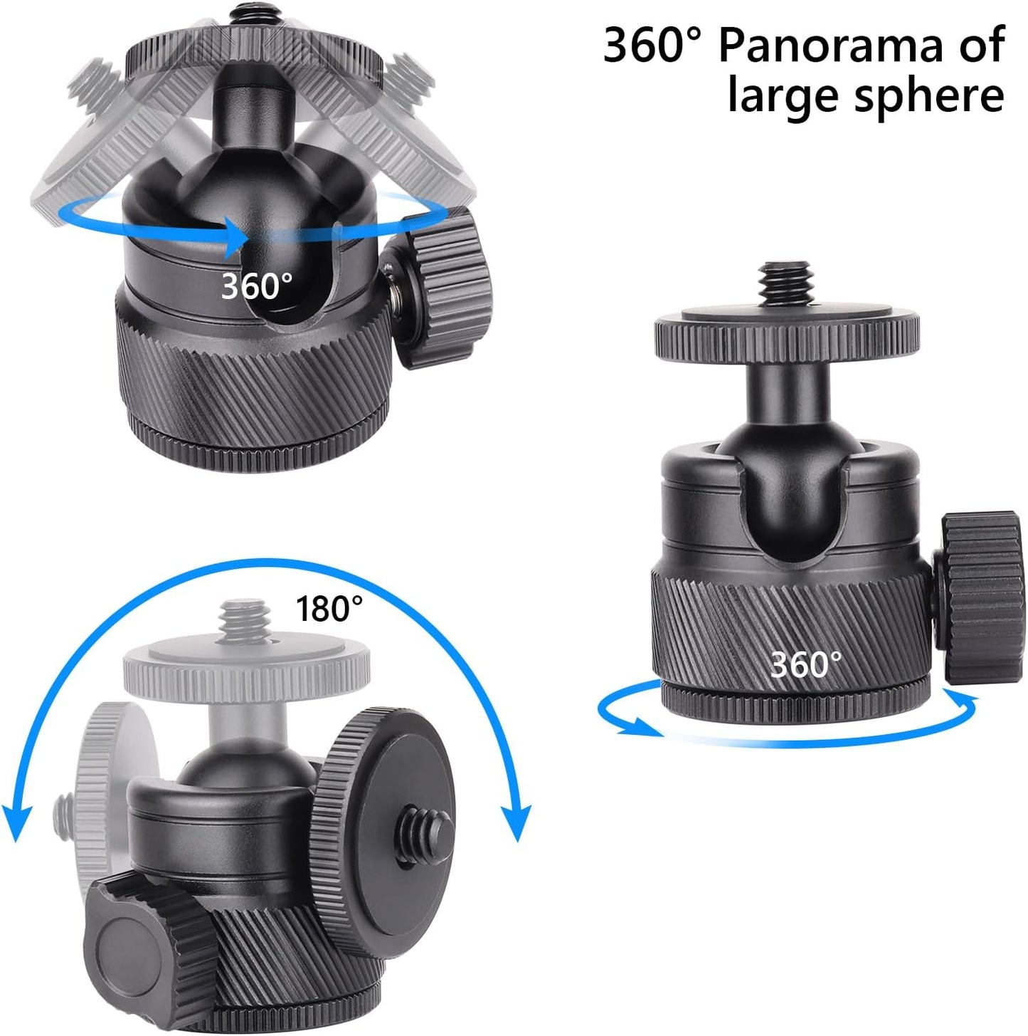 Mini Ball Head, CNC All Metal Aluminum Universal Panoramic Tripod Head Mount for Compact DSLR Action Cam Phone LED Ring Light Monopod Slider, 4.4lb Max Load