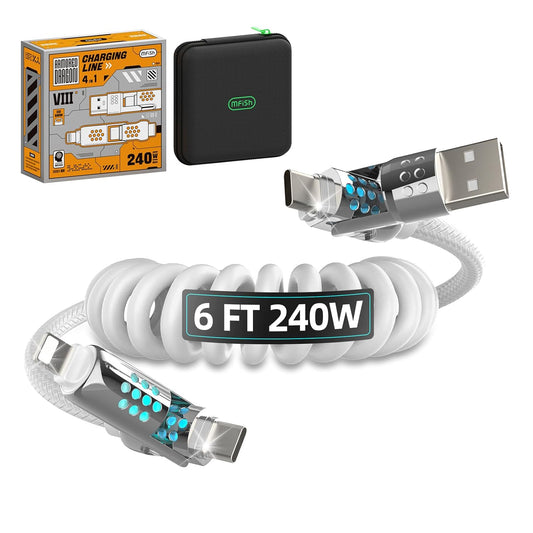 MFish 4-in-1 USB C Charging Cable, 6 Ft Type C to Type C Cable, 240W Fast Charger for iPhone 16/15/14 Pro Plus Pro Max, for iPad MacBook Pro/Air, Laptops - Multi Charger Cord with USB-A