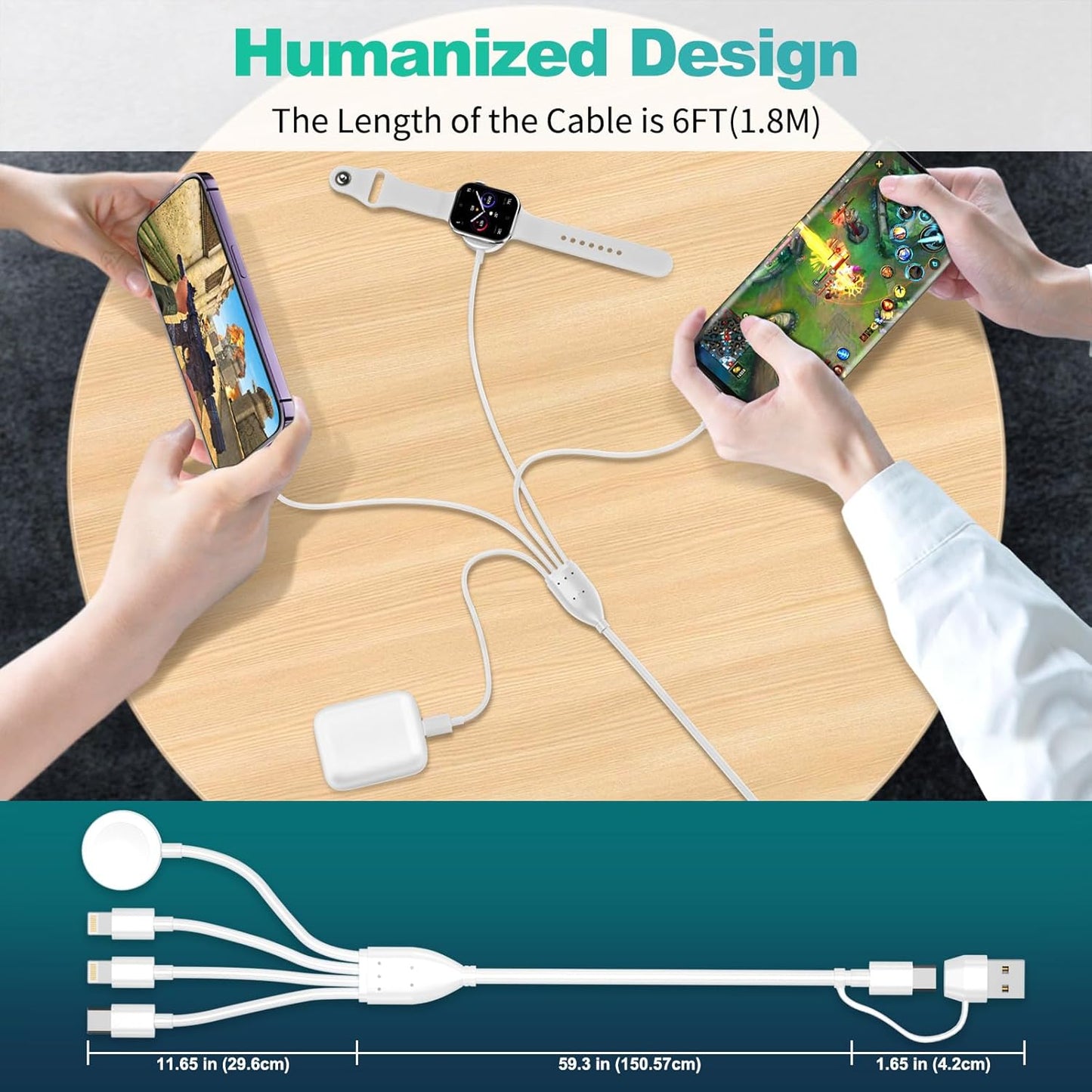 4 in 2 Apple Watch Charger, USB C Apple Watch Charger Cable for Apple Watch/iPhone, Watch Magnetic Charging Cord for iWatch Series SE/8/7/6/5/4/3/2 - Wireless Travel Watch Charger AirPods&iPad-6FT