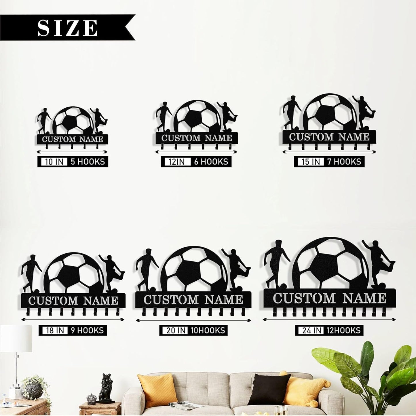 Personalized Football Key Holder Wall Mount, Custom Metal Key Rack Key Holder with Name, Deer Cabin Wall Keys Hanger with Hooks for Entryway, Front Door, Hallway, Kitchen, Living Room